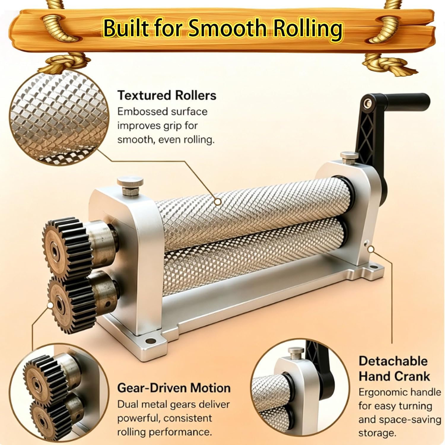 Rodillo de base de peine de cera de abejas, molino manual de aleación de aluminio de 280 mm, herramienta de apicultura para hojas de base de panal (4,9 mm)
