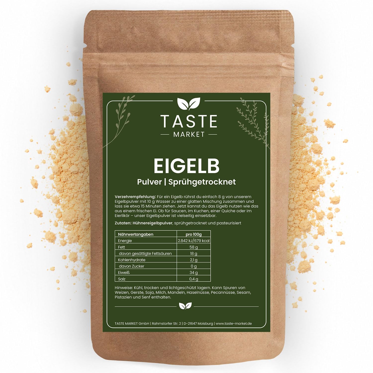 2 kg Eigelb-Pulver | Ei Ersatz | Eipulver sprühgetrocknet | Eigelbpulver | Kochen & Backen | Taste Market