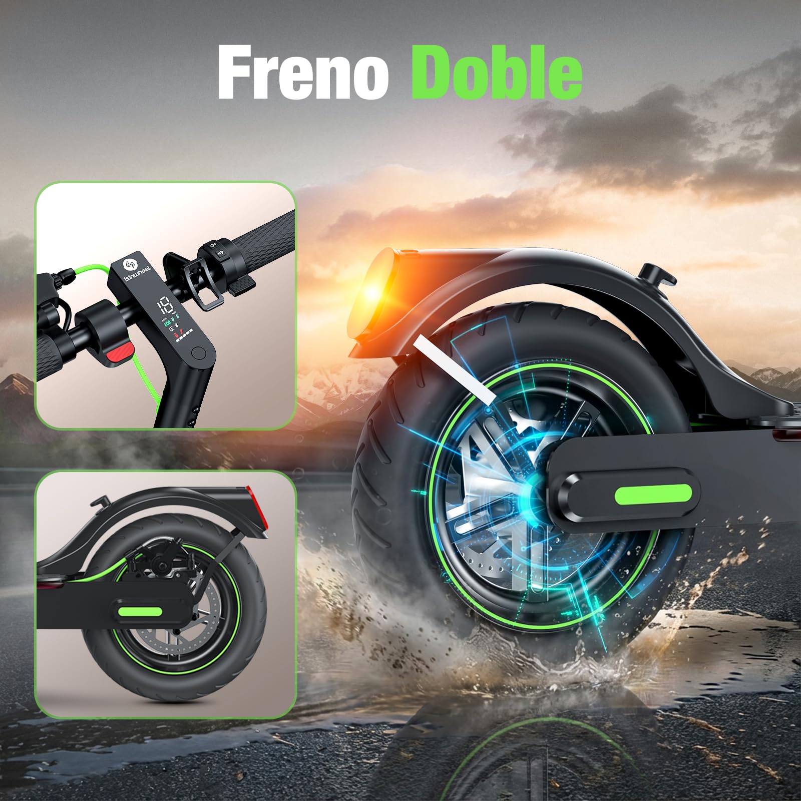 isinwheel S9Pro Patinete Electrico,350W Motor, Autonomía 30 km, Chasis de Aluminio, Frenos Dobles, Patinete Eléctrico para Adultos，Carga Máxima 100 kg