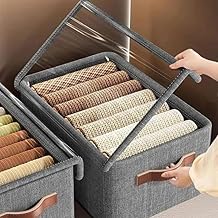 26L Fabric Storage Box with Handle – Foldable Canvas Wardrobe Organizer, Stackable Steel Frame Storage Bin for Clothes, Toys, Blankets, Sarees & Home Use (Grey) (With Lid 1)