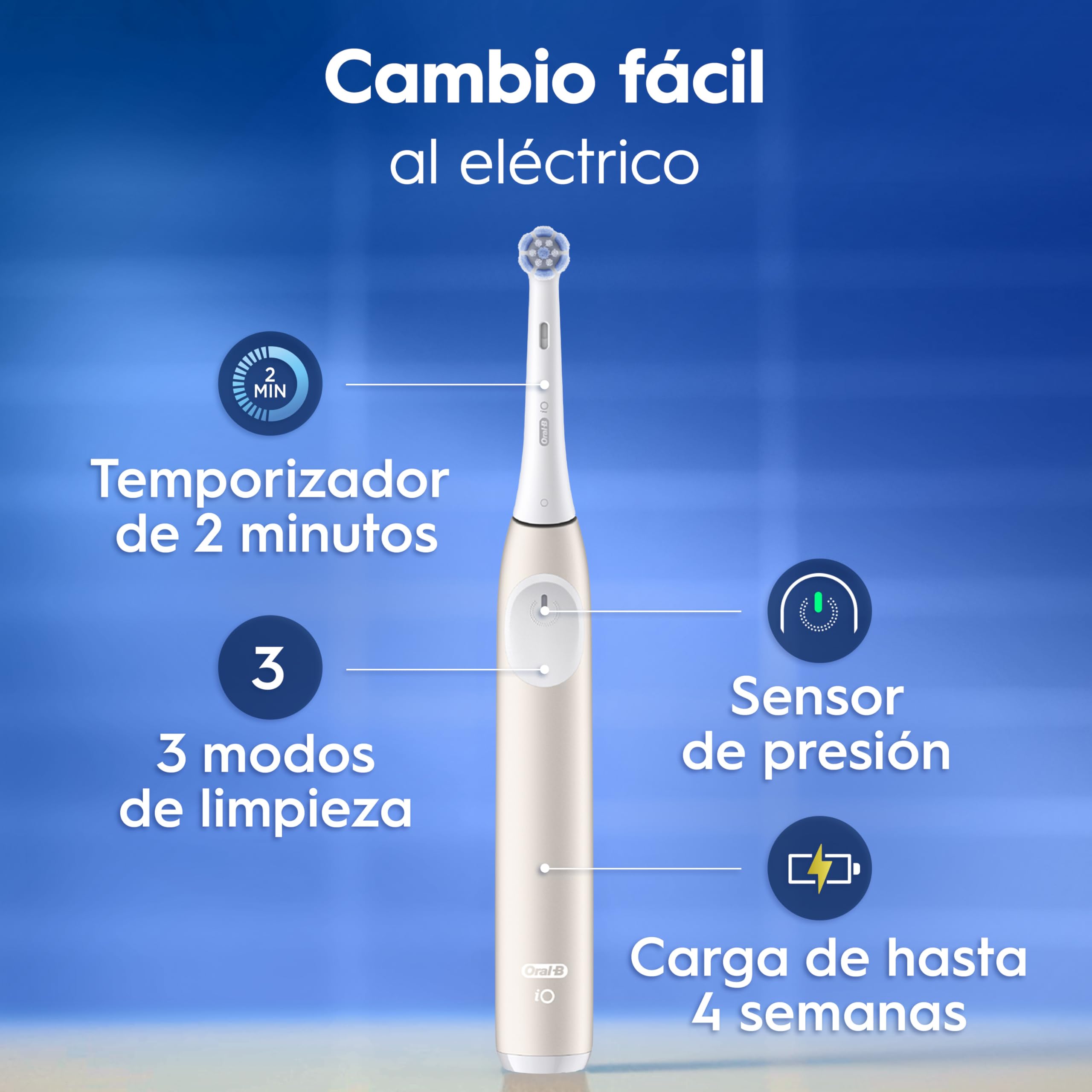 Oral-B iO 2 Cepillo de Dientes Eléctrico, 1 Cabezal, Rosa Suave - Cepillo Dental con 3 Modos de Cepillado, Sensor de Presión, Temporizador, Estuche de Viaje, Portarrecambios, Batería de Larga Duración