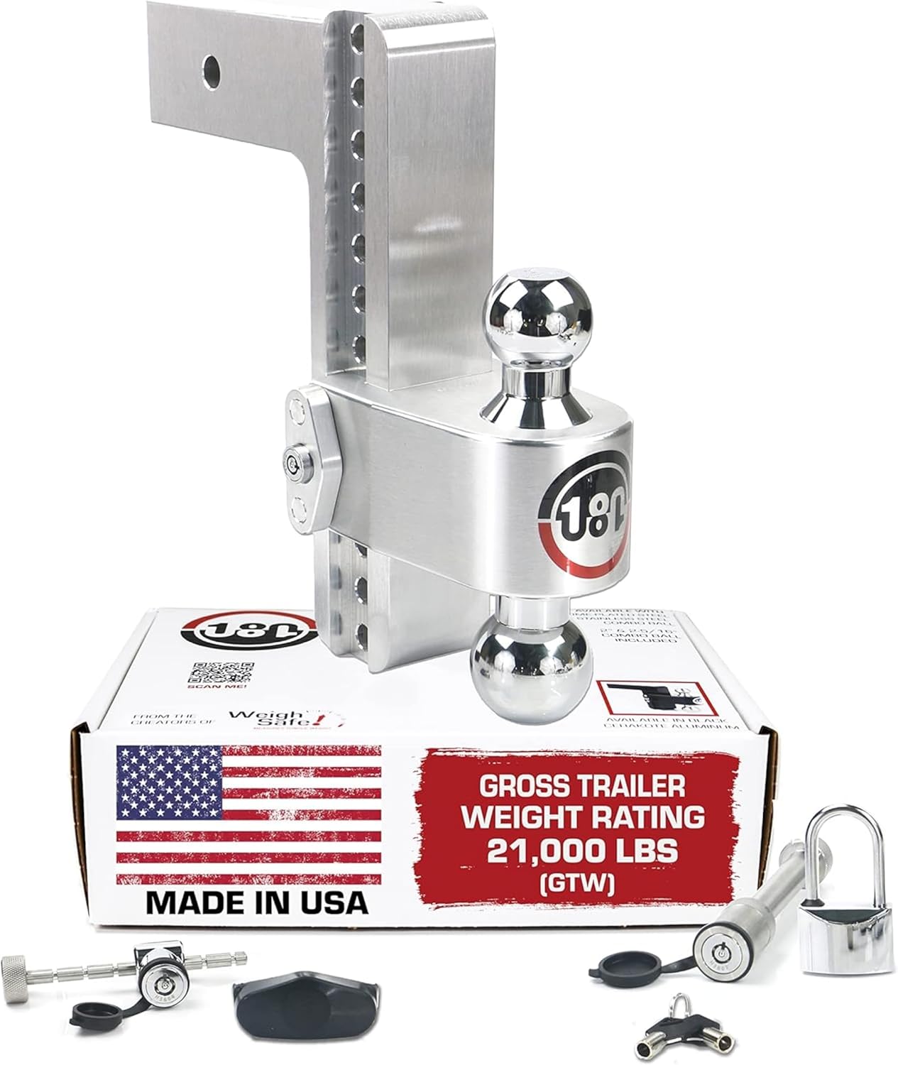 Weigh Safe Adjustable Trailer Hitch Ball Mount, 10" Adjustable Drop Hitch for 3" Receiver w/ 4 pc Keyed Alike Lock Set, Heavy Duty Aluminum Trailer Tow Hitch w/Chrome Plated Tow Balls, 21,000 lbs GTW