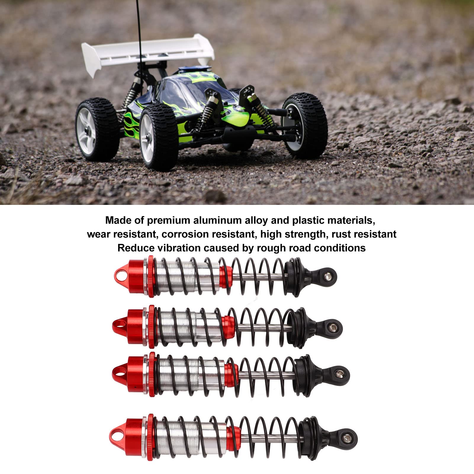 4 szt. RC przednie tylne amortyzatory RC amortyzator samochodowy część zamienna do samochodu Traxxas MAXX 2.0 1/10 RC (Red)