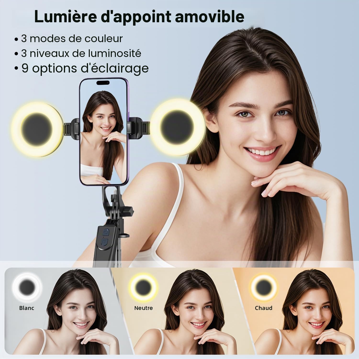 yAyusi Trépied à Selfie Extensible de 180 cm avec Lumière,Trépied pour IPhone avec Télécommande,Support de Téléphone à 360° avec Pince,Adapté à L'enregistrement Vidéo/au Streaming en Direct/Aux Vlogs