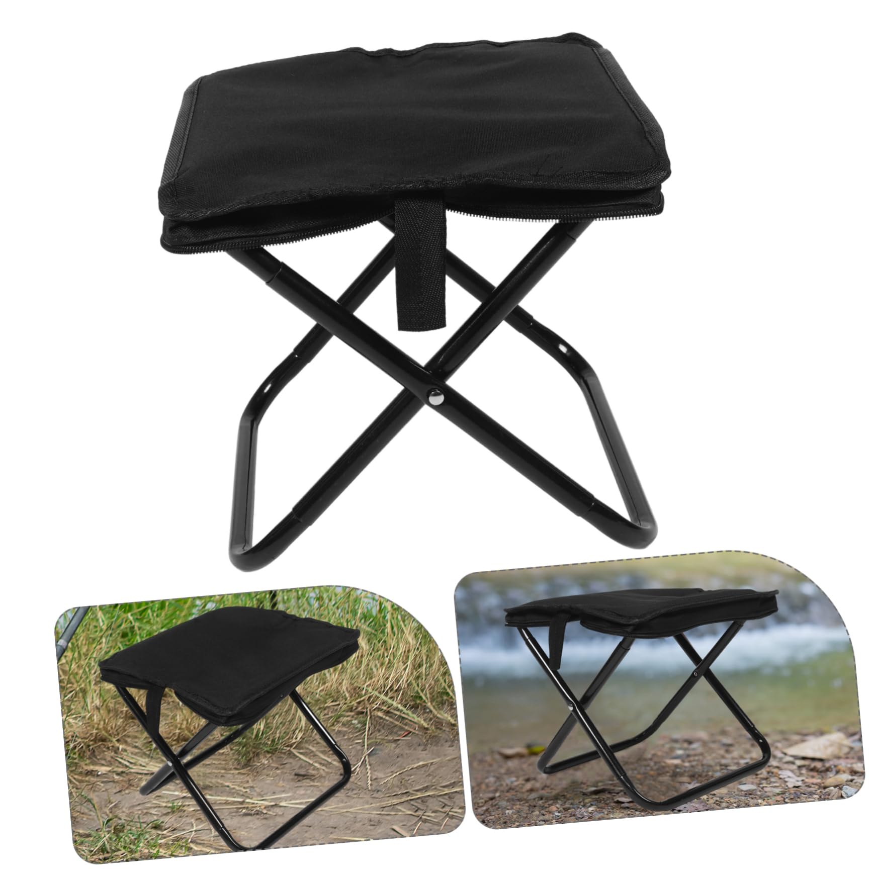 Sgabello Pieghevole da Campeggio Nero, Seduta Oxford Tubo in Acciaio | Mare e Picnic, Borsa Zip Inclusa, Struttura Compatta e Versatile per Uso Esterno