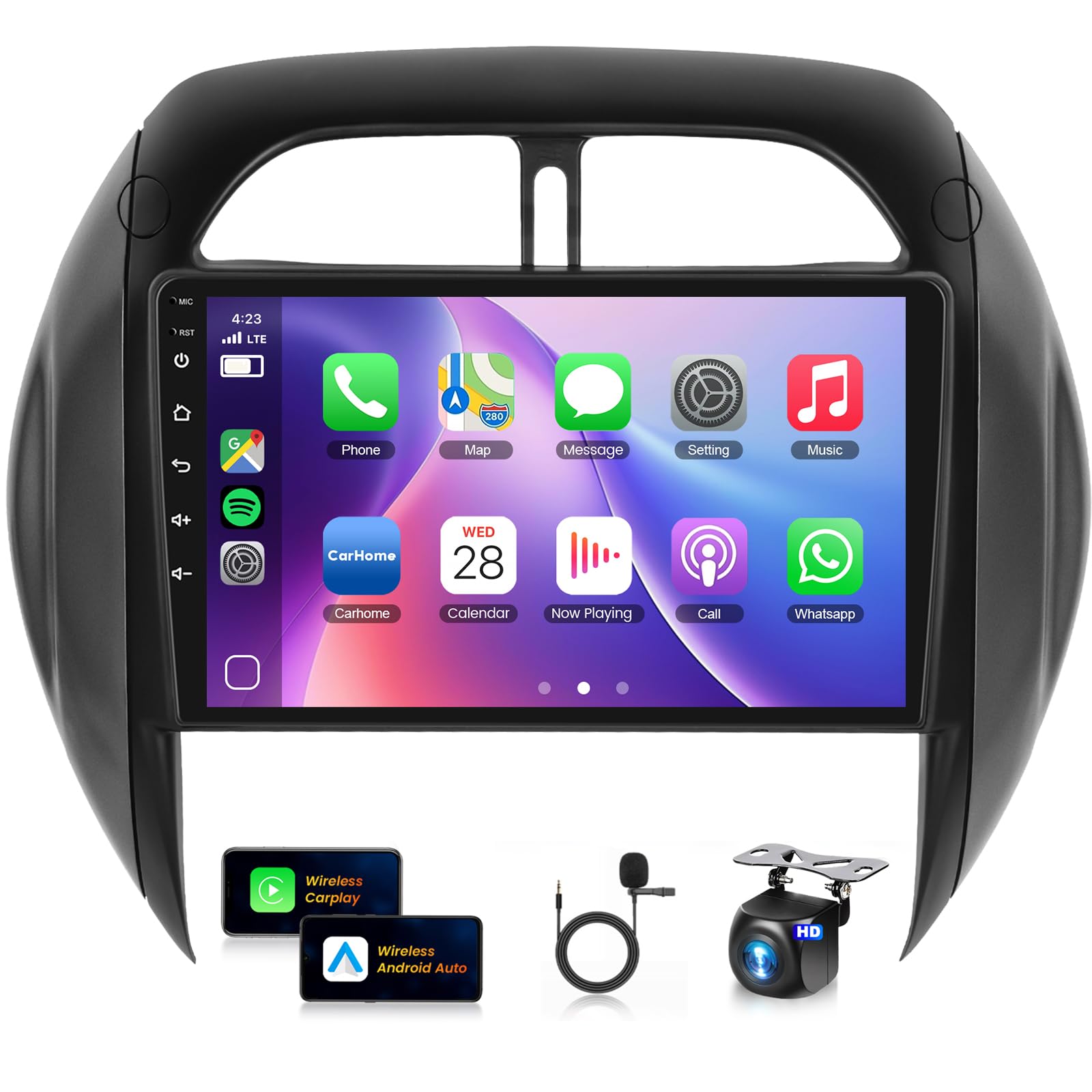 8Core 4+64G Car Stereo for Toyota RAV4 2003 2004 2005 Wireless Carplay Android Auto,9 inch 1280 * 720P IPS Touch Screen Radio, Android/GPS/WiFi/32EQ