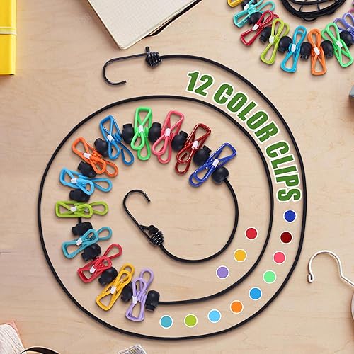 Miniatura 3 de Paquete de 2 tendederos portátiles para acampar, 12 pinzas para la ropa, accesorios de camping, tendedero de viaje para interiores y exteriores,