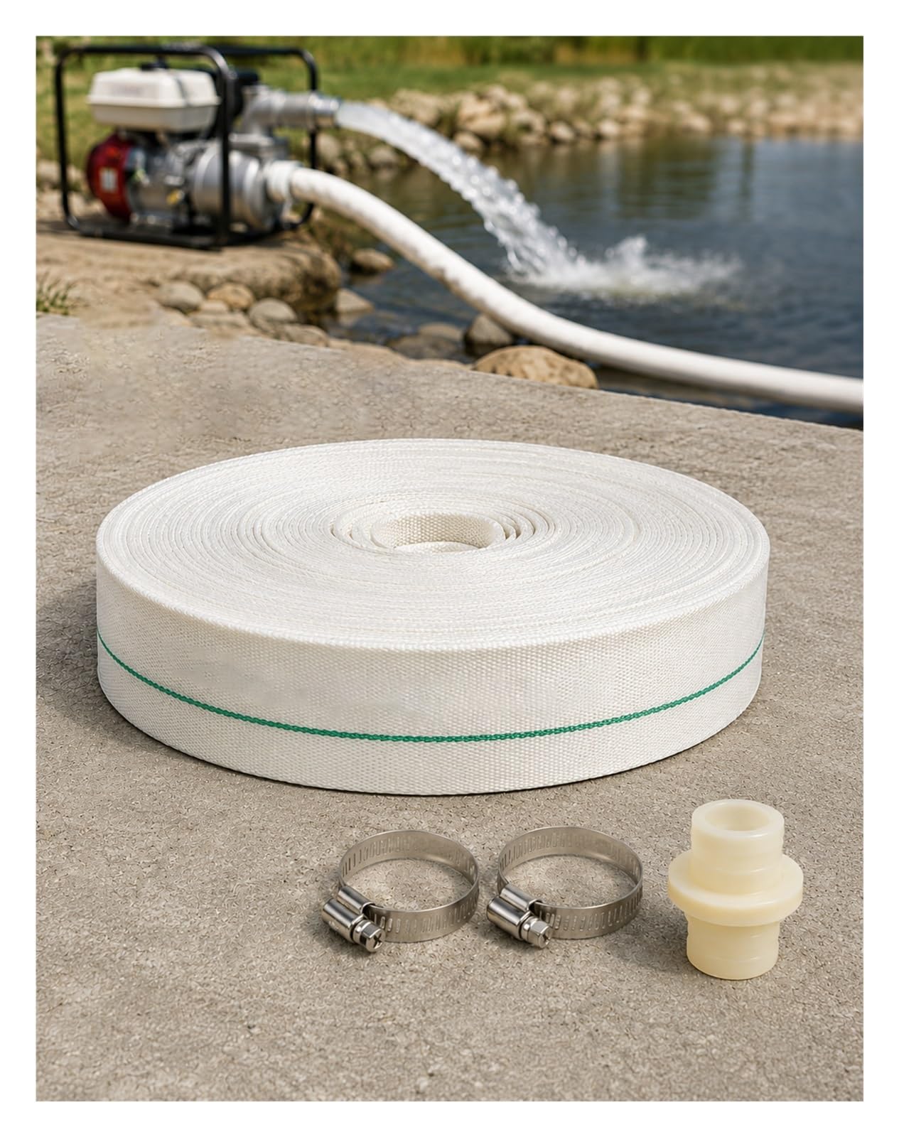 Flachschlauch Rolle, Feuerwehrschlauch Flexibel, Pumpenschlauch für Entwässerung, Wassertransfer, Bau, Garten, Notfall-Wasserleitung(20 meters,2 in)