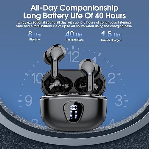 Miniatura 5 de Auriculares inalámbricos 2024 Bluetooth 5.3, reproducción de 40 horas, auriculares estéreo de alta fidelidad con pantalla LED, auriculares con