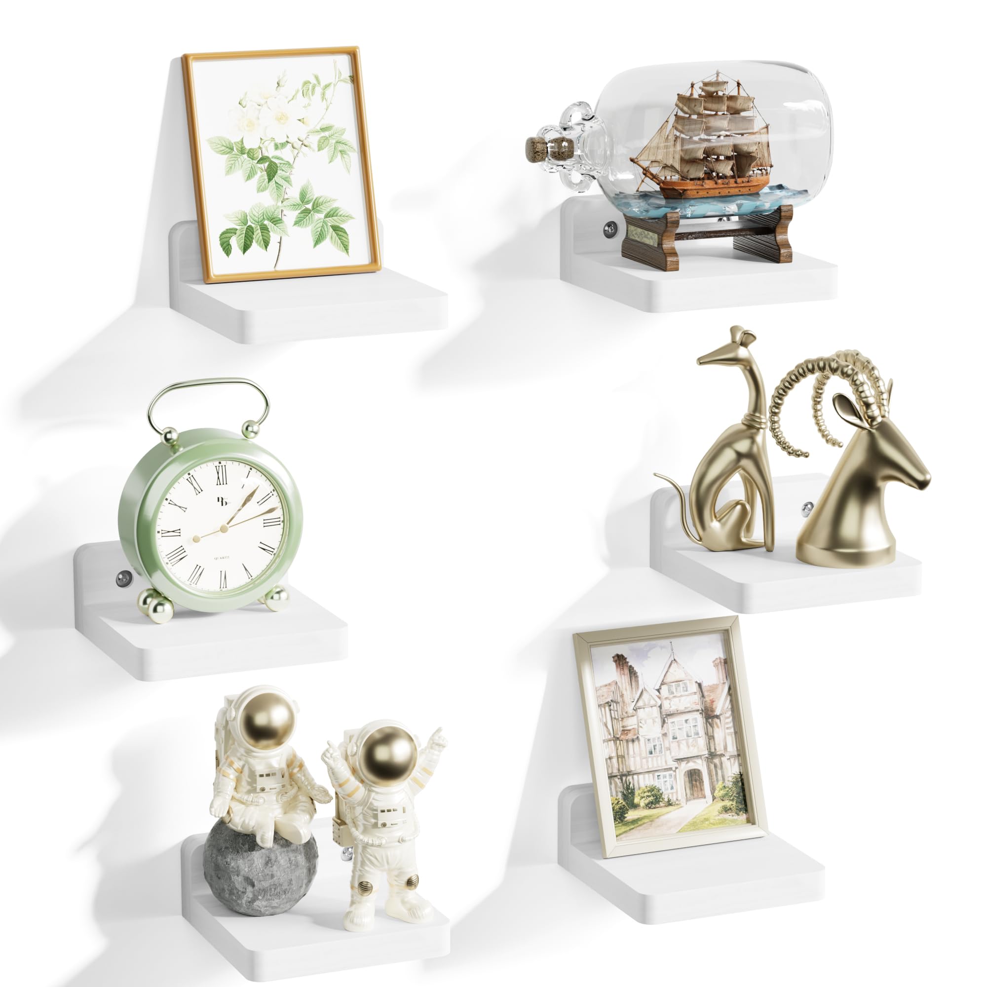 Alsonerbay Wandregal Weiß Klein Schweberegal 6er Set, 10cm Mini Regal Wand Wandboard Hängeregal Regale für Wände Wall Shelf für Schlafzimmer Wohnzimmer Badezimmer Küche (Weiß)