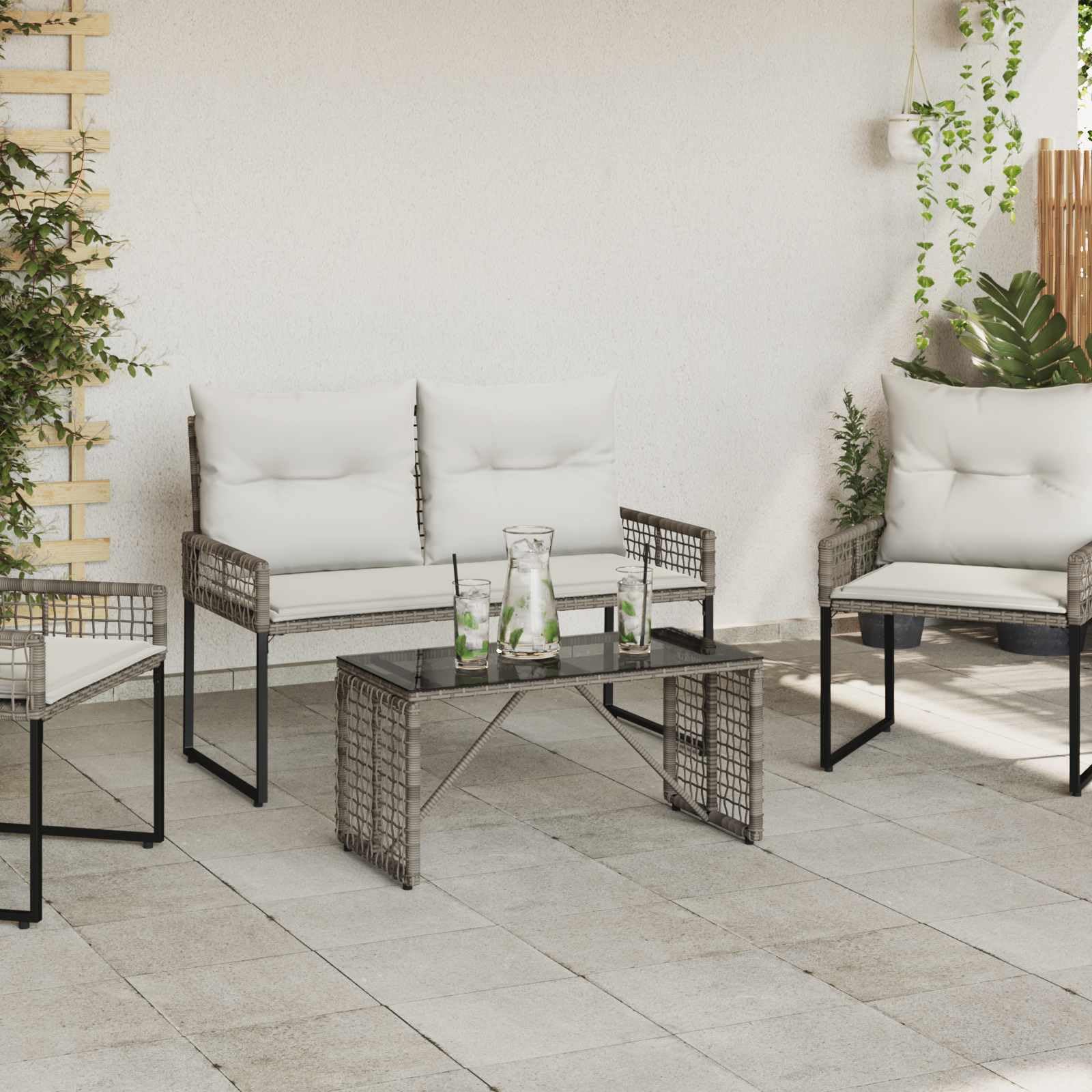 Tavolo da giardino, terrazza, balcone, in rattan sintetico e vetro, 80 x 40 x 40 cm, resistente alle intemperie, per giardino, terrazza, balcone, look rustico per cene e caffè all'aperto