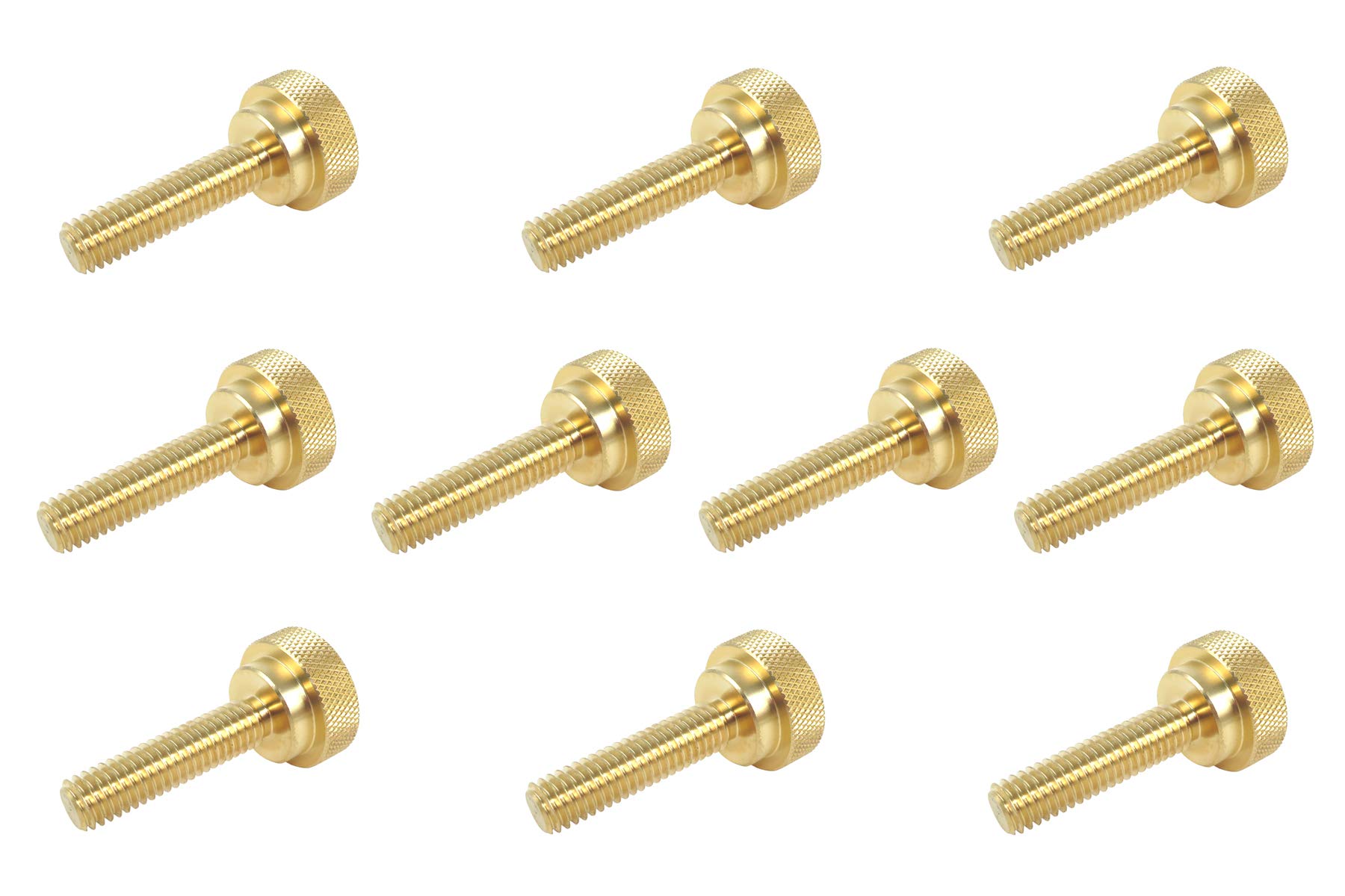 10 Pack 3/8-16 x 1-1/2 Inch Threads Solid Brass Diamond Knurled Thumb Screws Knobs with Straight Shoulders Right-Hand Threads SAE Flat Tip Uncoated (3/8-16 x 1-1/2 inch Long Threads)