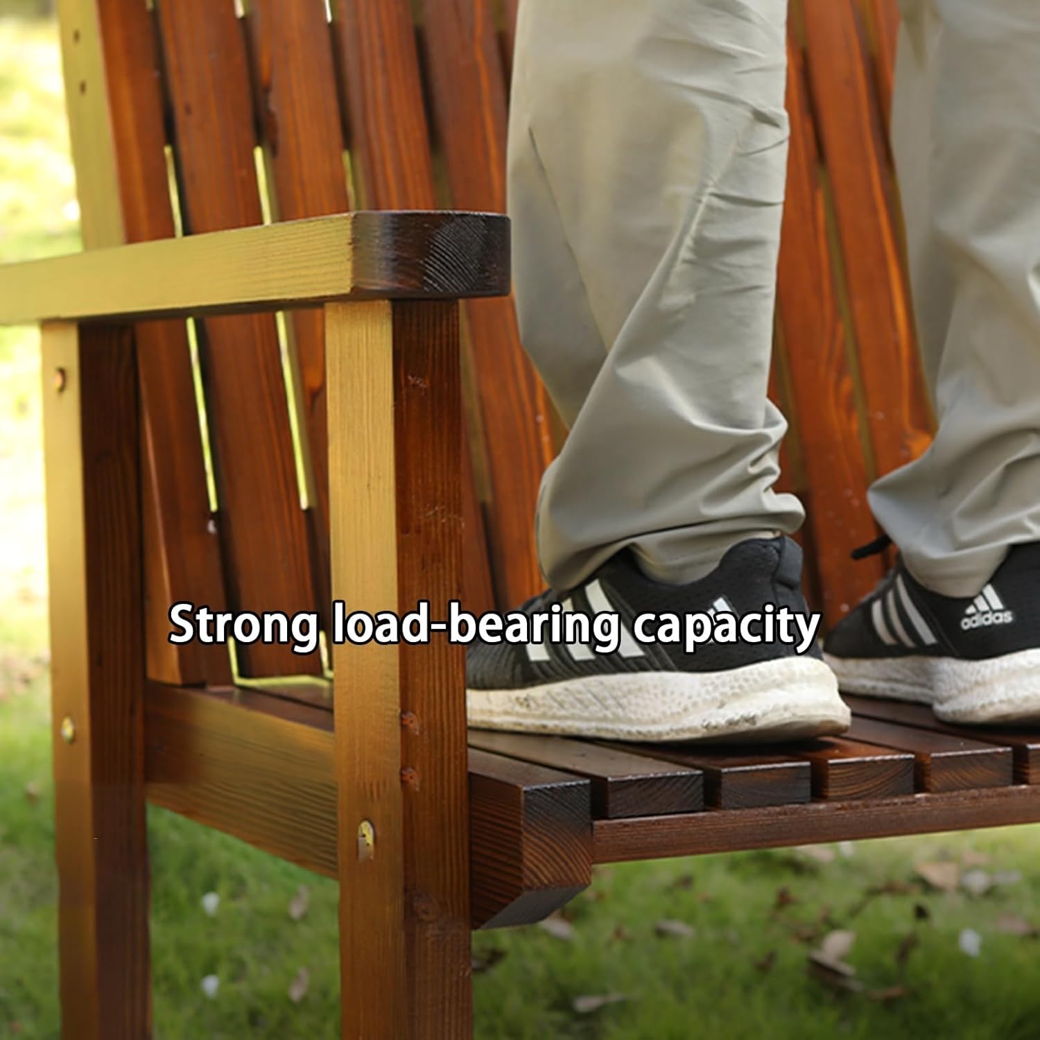 Wooden 2-Seater Garden Bench, Outdoor Garden Bench, Furniture Seating with Curved Backrest and Armrests, 3-Person Bench Seat for Backyard(Natural)