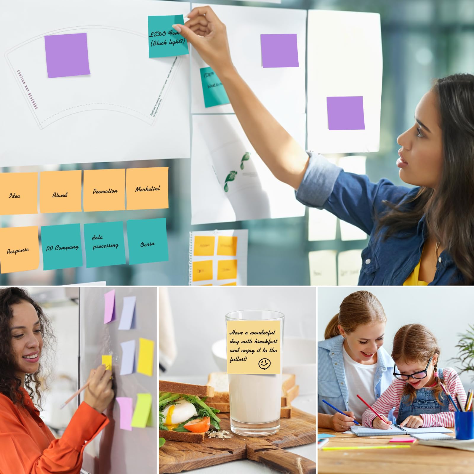 Sticky Notes Super Adhésives 800 Feuilles 8 Couleurs 76 mm x 76 mm