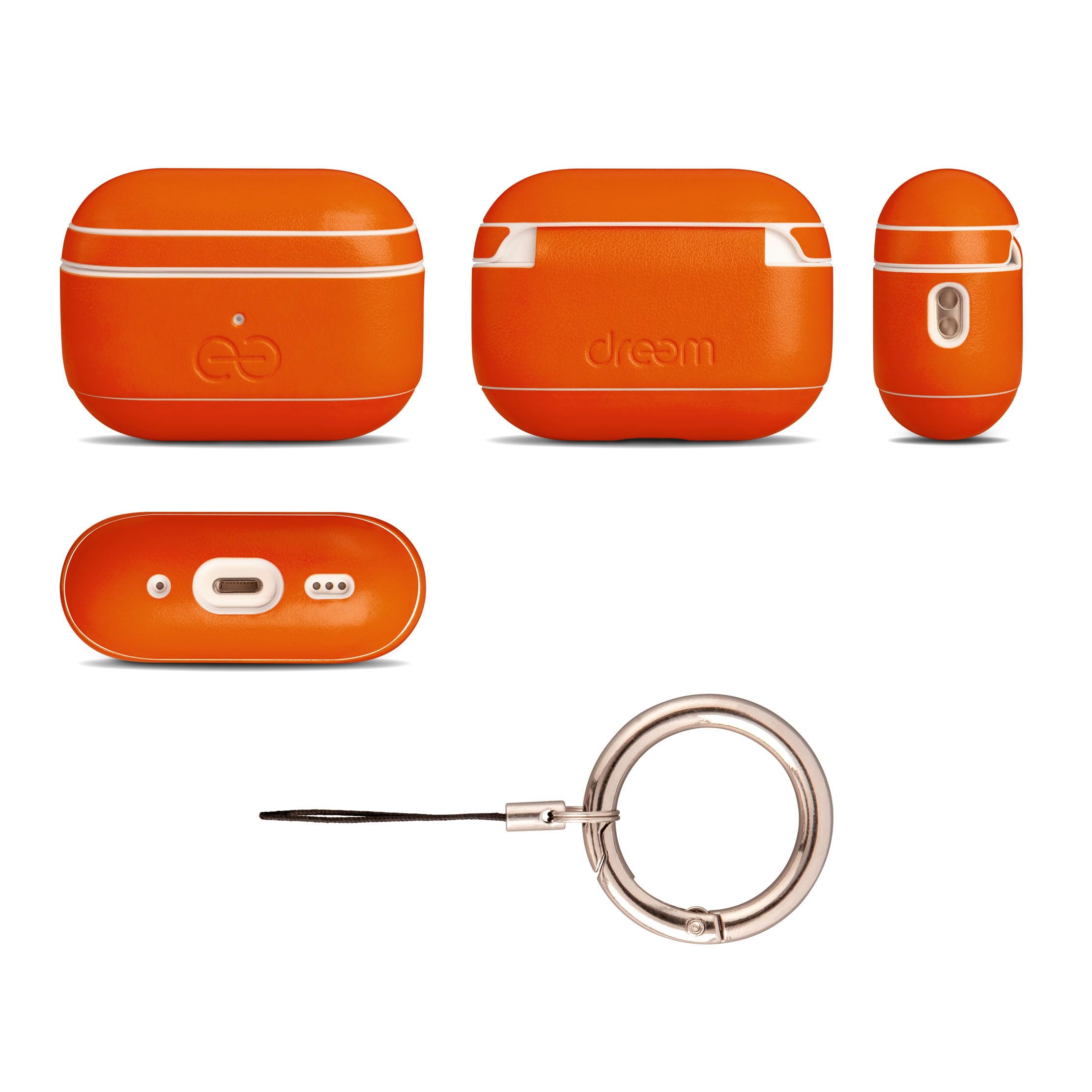 Dreem Om AirPods Pro 2/Pro Vegan Leather Case - Compatible with AirPods Pro Case Apple Bluetooth Wireless Earphones for iPhone - Orange - 2