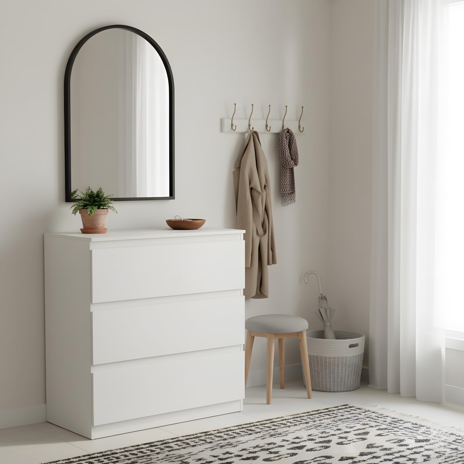 Mesita de noche blanca con 3 cajones, mesa auxiliar mesita de noche cómoda mueble de almacenamiento moderno para dormitorio, salón, oficina y entrada, 70 x 40 x 75 cm
