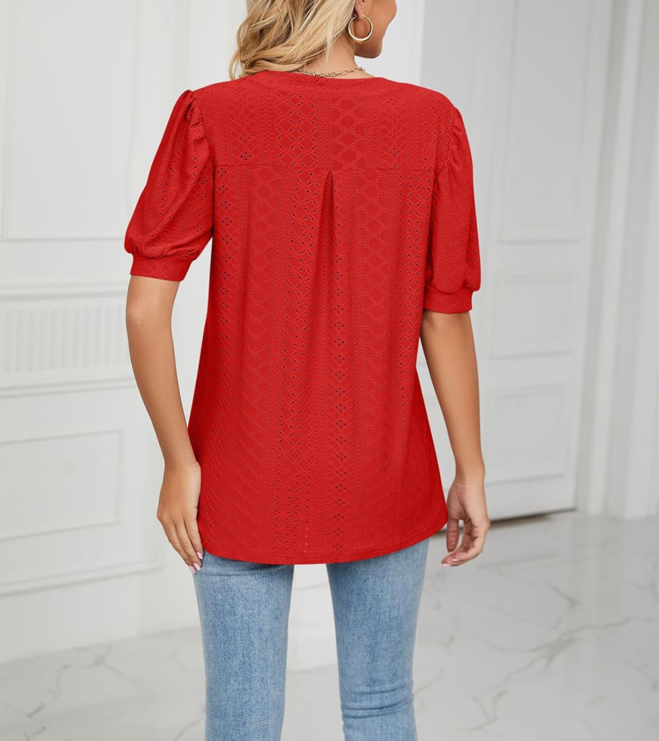 PerZeal Women's Summer Tops Tunic V Neck Ruffle Half Sleeve Blouses Short Sleeve Casual Loose Tops T-Shirts - Image 5