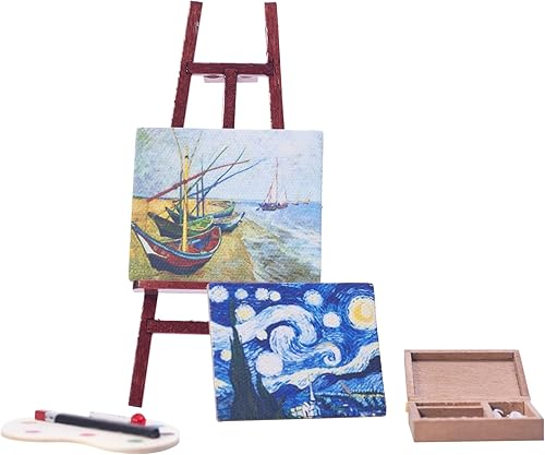 Miniatura 8 de Accesorio para casa de muñecas, flores de almendra y caballete de cielo nocturno, casa de muñecas en miniatura, juguete para balcón, muebles de