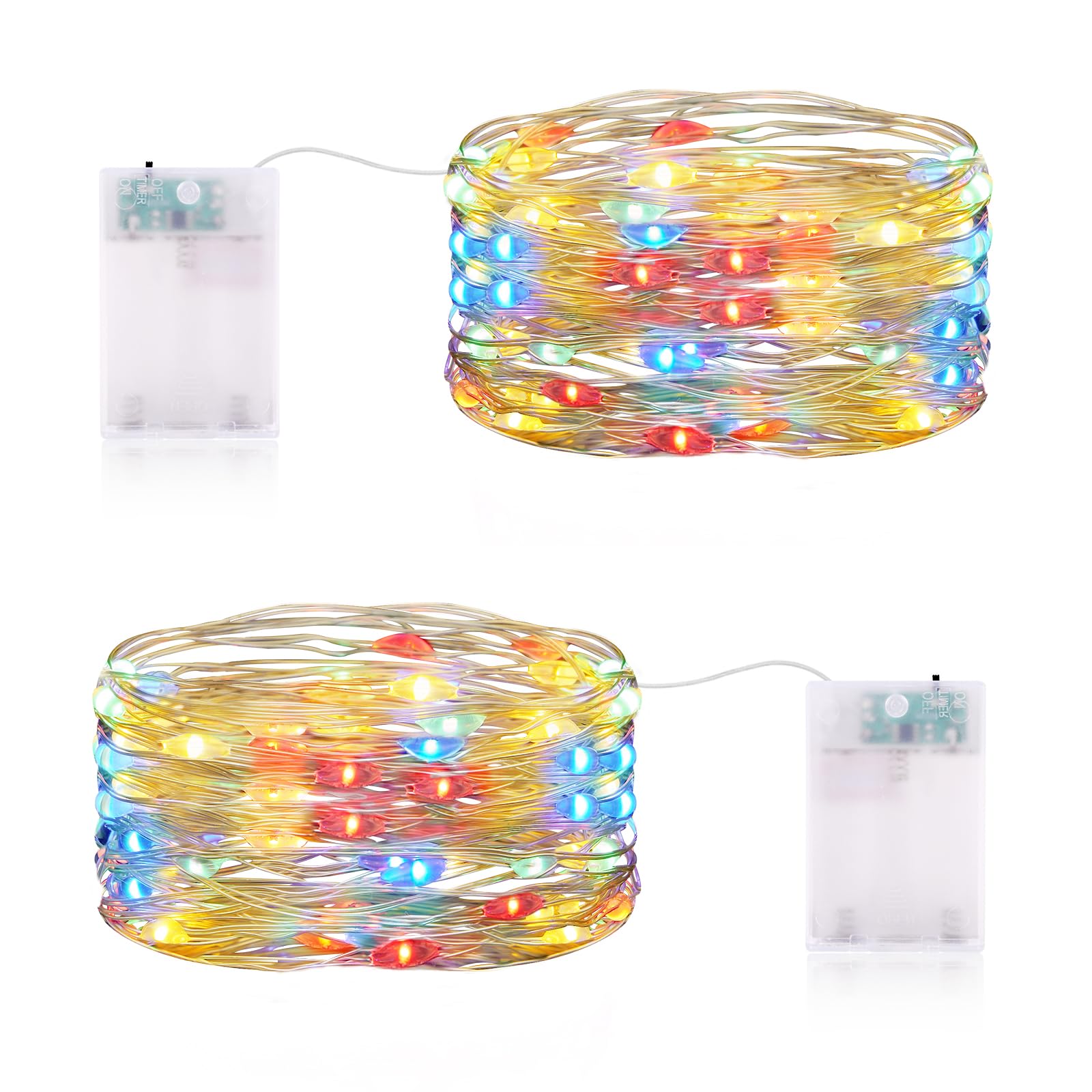 2 x 5M Guirnalda Luces, Cadena de Luces LED a Pilas, Guirnalda Luces Pilas con Temporizador Impermeable Mini Luz de Cadena para Decoración Navidad, Jardines, Fiestas, Balcón, Bodas