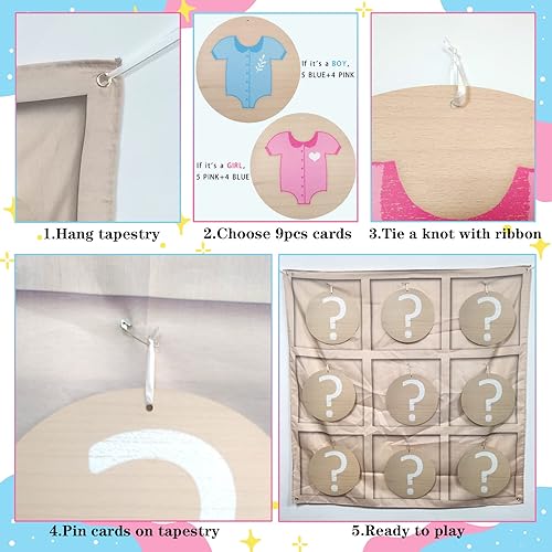 Miniatura 10 de Juego de madera rústica para revelación de género de Tic-Tac-Toe, ideas de revelación de género para bebés, suministros de fiesta, juego de mesa de