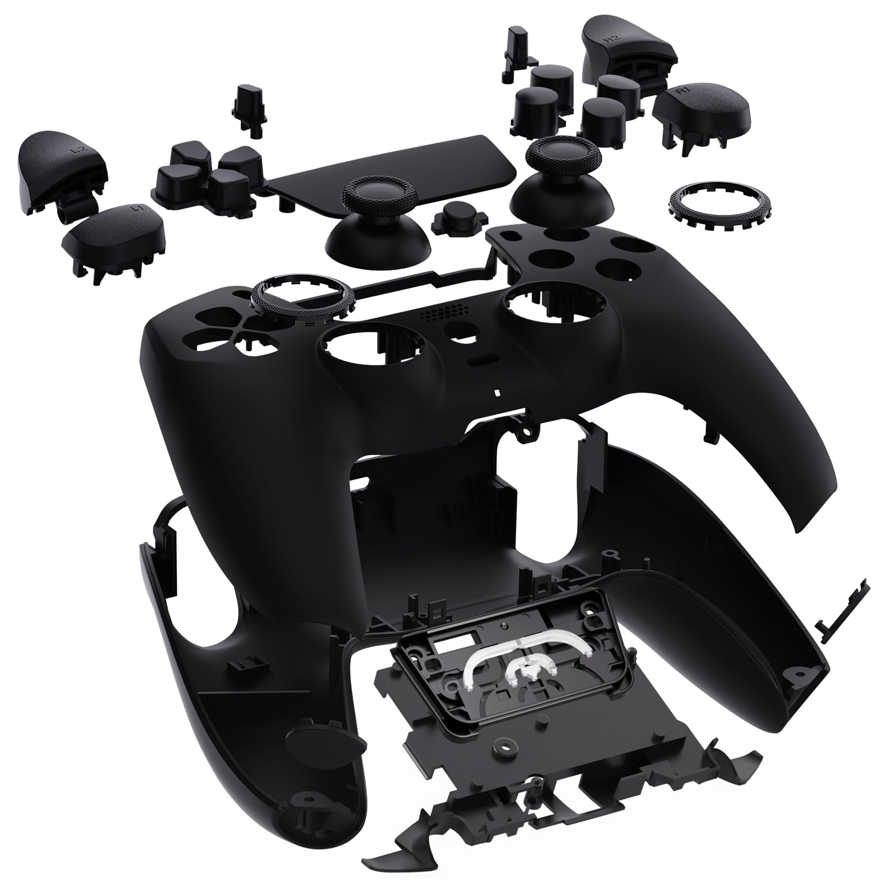 eXtremeRate Re-Design Luna Full Hülle Set kompatibel mit ps5 Controller BDM-030/040/050/060-Schwarz | DIY-Ersatz Faceplate/Back Shell/Sticks Tasten Zubehör für ps5 Controller