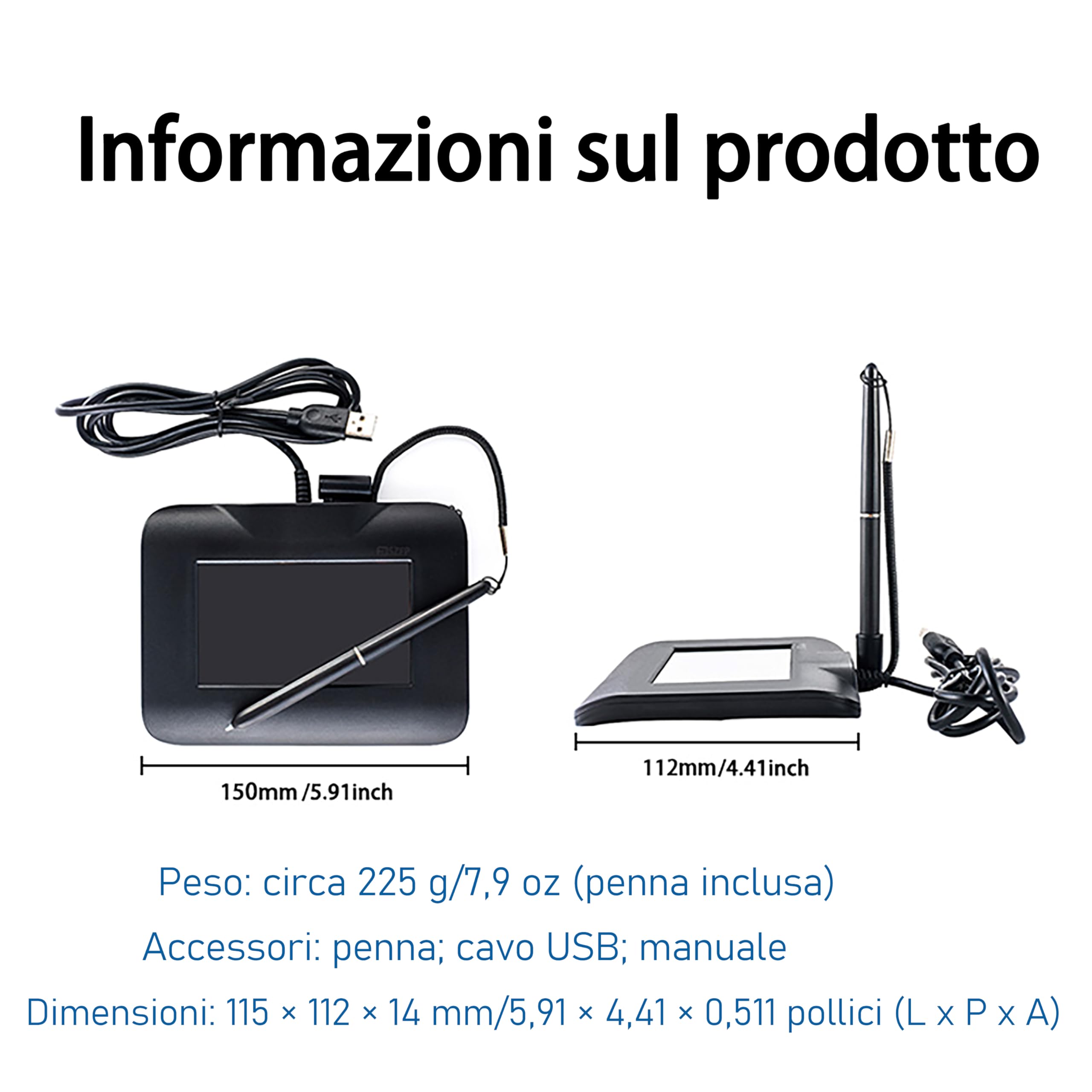 Pad per firma elettronica FP430S, pad di acquisizione firma USB per computer portatili con Windows 7, 8, 10, 11, stilo per firma incluso, display LCD a colori da 4,3 pollici con retroilluminazione LCD