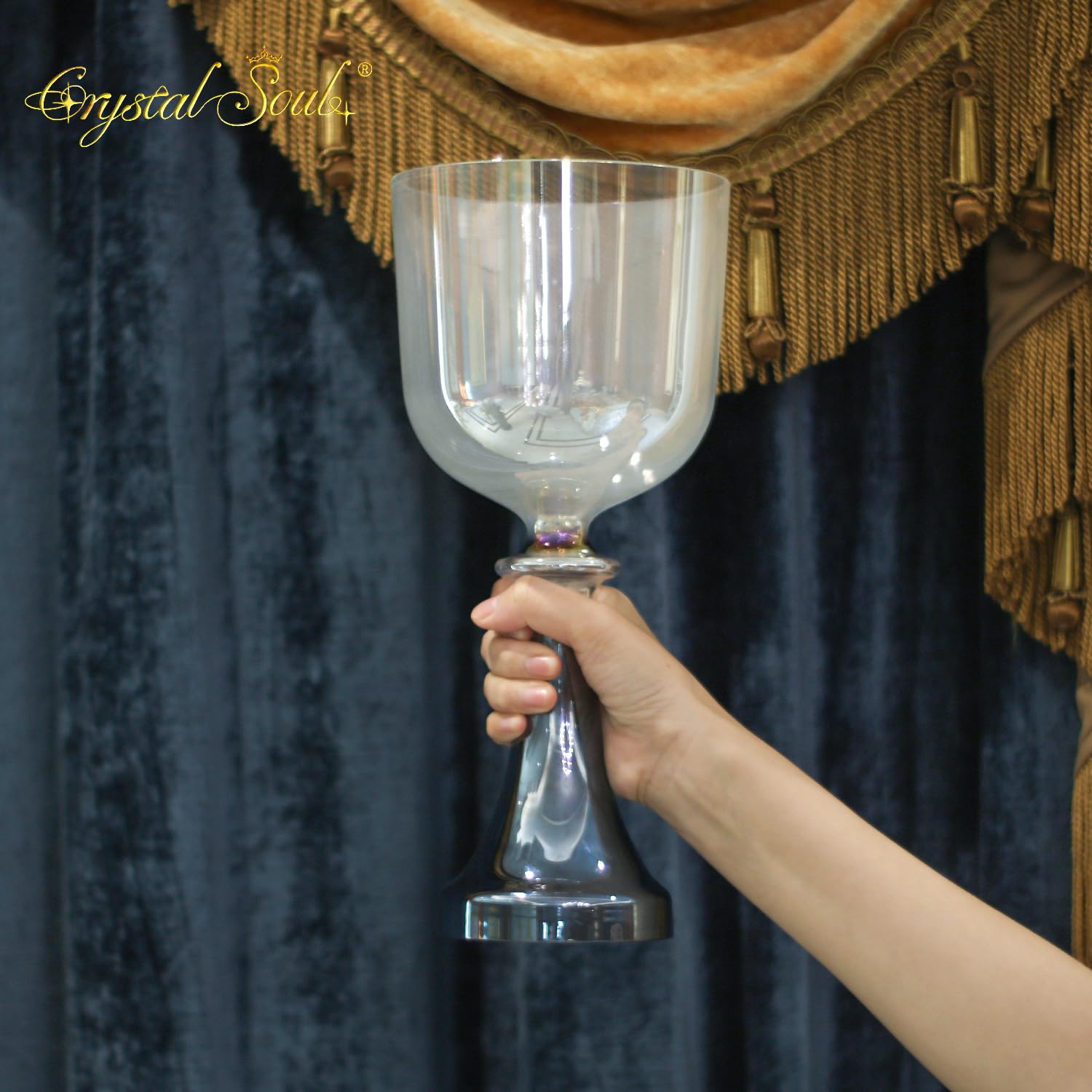 Crystal Soul Heiliger Kelch Kristall-Klangschale Quarz Perlen-Farbverlauf 14 cm 432 Hz A# Note Klangbadinstrument