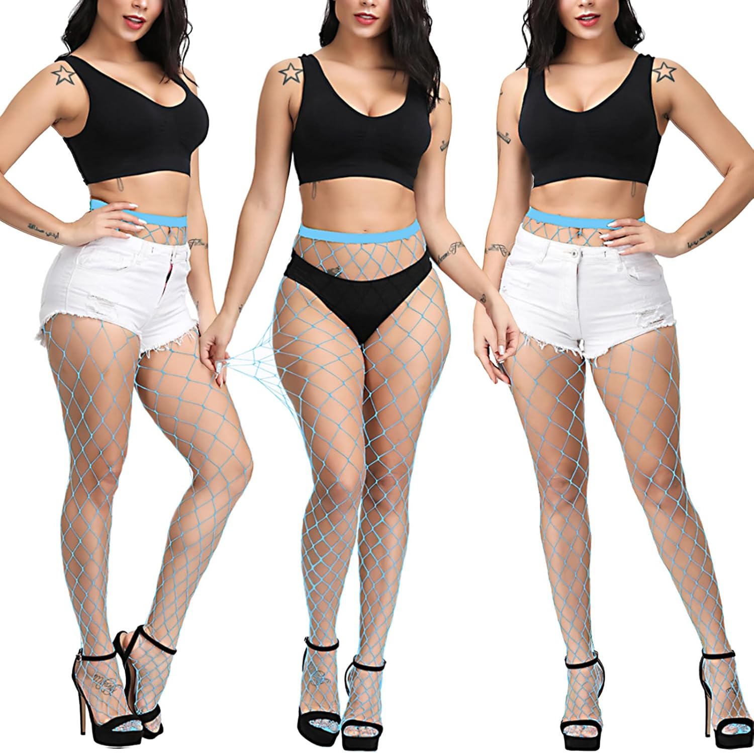 Littleforbig High Waist Tights Fishnet Mesh Net Stockings 3 Pairs - Image 2