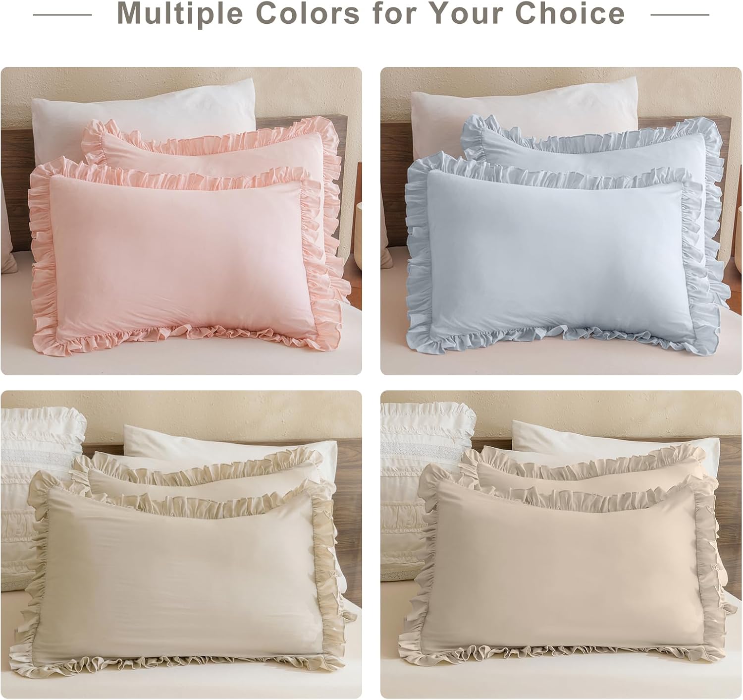 QSH Ruffle Pillow Shams King Size,2 Pack 20"x36" Pillow Sham,Shabby Boho Chic Bed Pillow Covers King Linen Feel Ultra Soft and Luxury Microfiber Vintage Pillowcases Set - Image 8