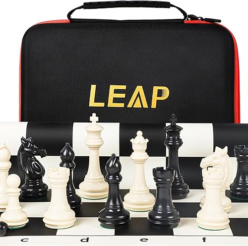 Juego de ajedrez de torneotablero de ajedrez de silicona plegable de 20 x 20 pulgadas, tamaño King de 3.75 pulgadas, de plástico cuádruple con peso