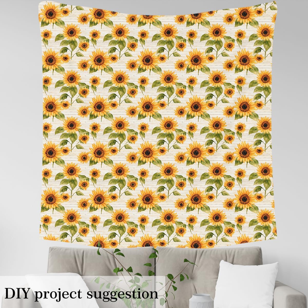 Retro Sunflower Fabric by The Yard Watercolor Blooming Floral Botanical Plant Fabric for Craft Art Lovers Newpaper Pattern Rustic Style Fabric for Room Decor and DIY Upholstery 3 Yards,108" L x 59" W