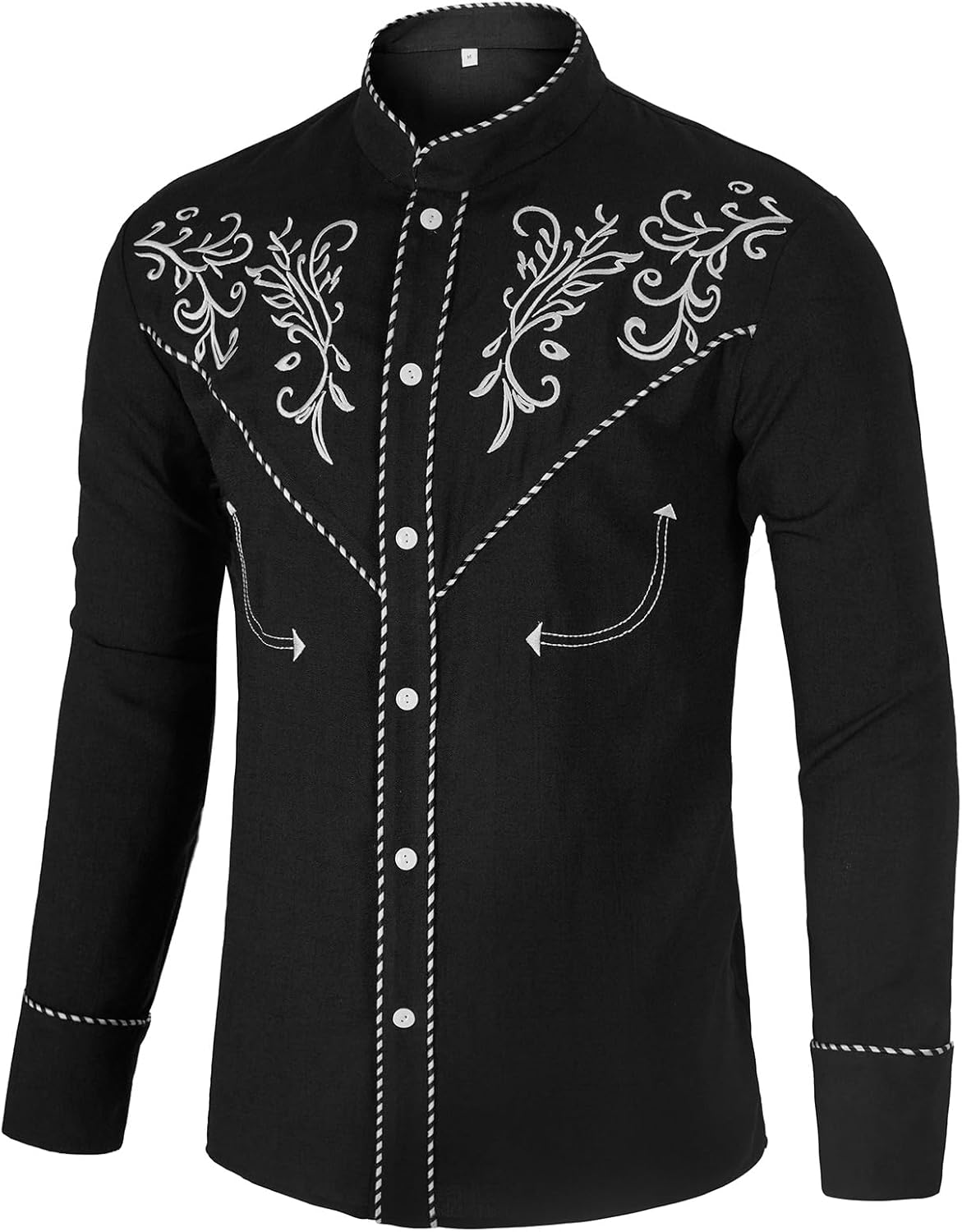 Mens Western Cowboy Shirt Embroidery Slim Fit Long Sleeve Button Down Shirt - Image 2
