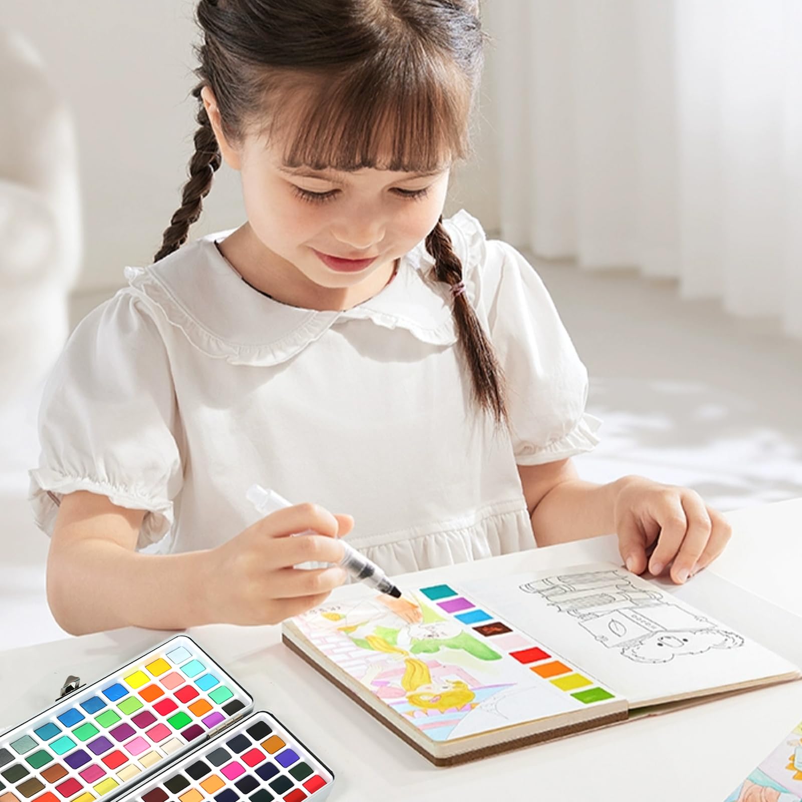 Set de Peinture Aquarelle Solide 100 Couleurs Kit Enfant Débutant