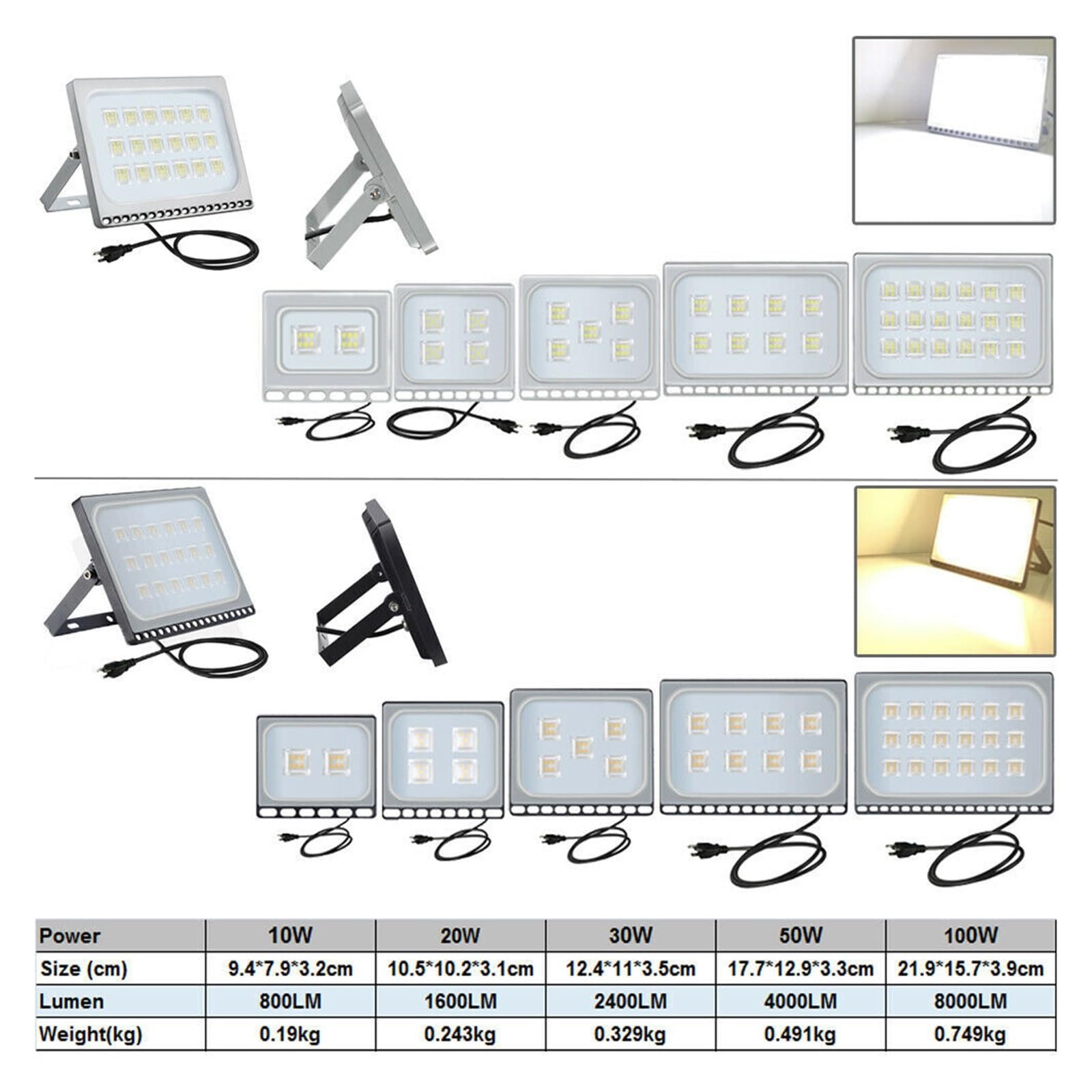 Reflector Led For Exteriores, Lámpara De Proyector De 30/50/100W, Luz De Paisaje De Seguridad, Foco Impermeable, Luces De Calle Al Aire Libre Focos LED(50W)