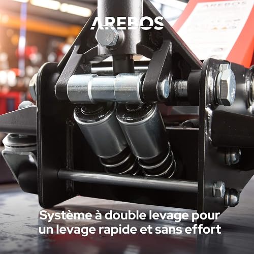 Arebos 3T Hydraulic Low Profile Jack | Lifting Range 75–505 mm | Double Piston System | Includes 2 Stands | Heavy-Duty Car Jack for Garage & Workshop - 4