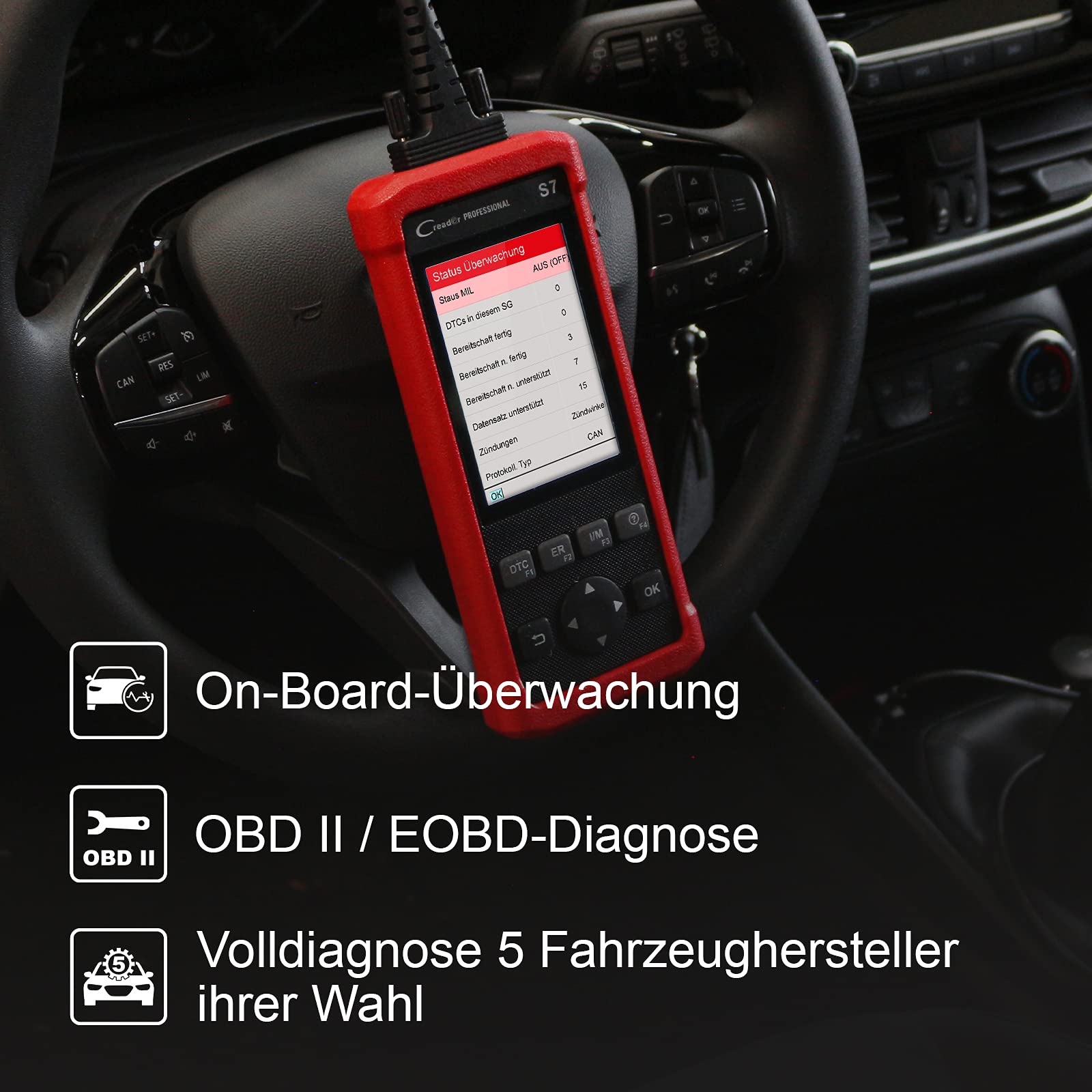LAUNCH Europe Creader Professional S7 Diagnosegerät OBD2 5 Fahrzeugmarken CRPS7 Rot
