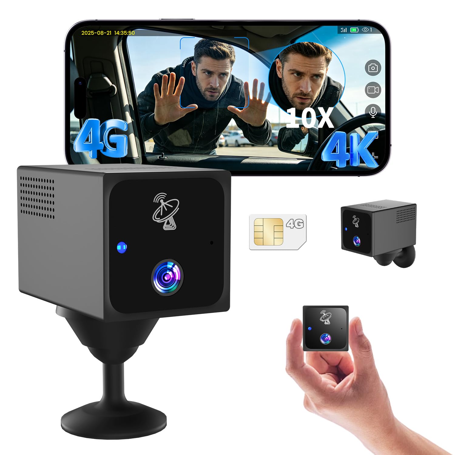 Bextgoo 4G LTE Überwachungskamera mit SIM Karte, 4K Mini Kamera ohne WLAN