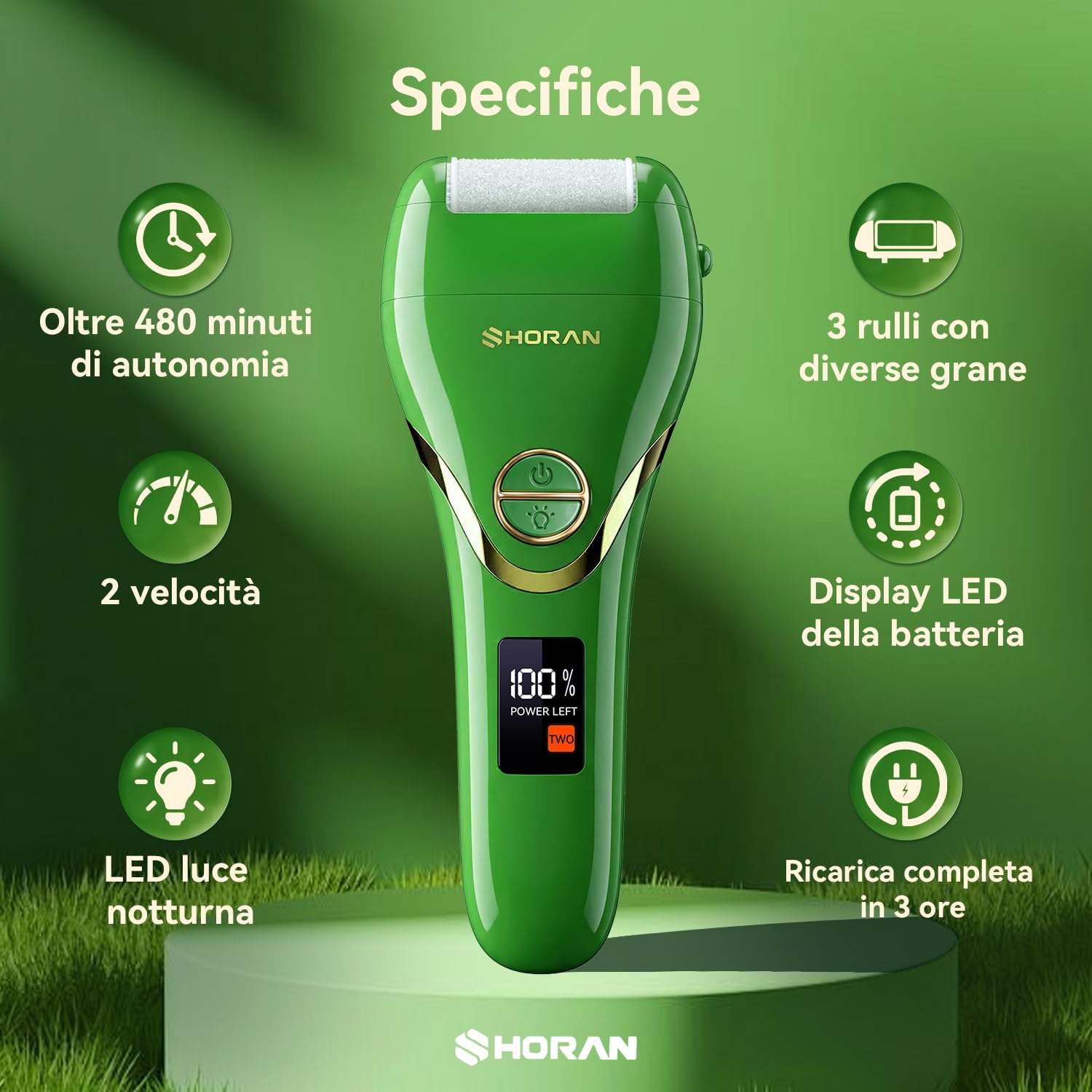 SHORAN Pedicure Elettrico Professionale Piedi, Rimuovi Duroni e Calli Piedi Rimozione Ricaricabile per Eliminare Gratta Togli Leviga Cura Pelle morta e Talloni screpolati, con 3 Rulli e 2 Raspa Piedi