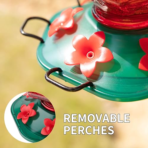 Miniatura 5 de Comedero para colibríes para exteriores, biberón en forma de linterna, 6 puertos de alimentación de flores de imitación, 26 onzas líquidas, colgante