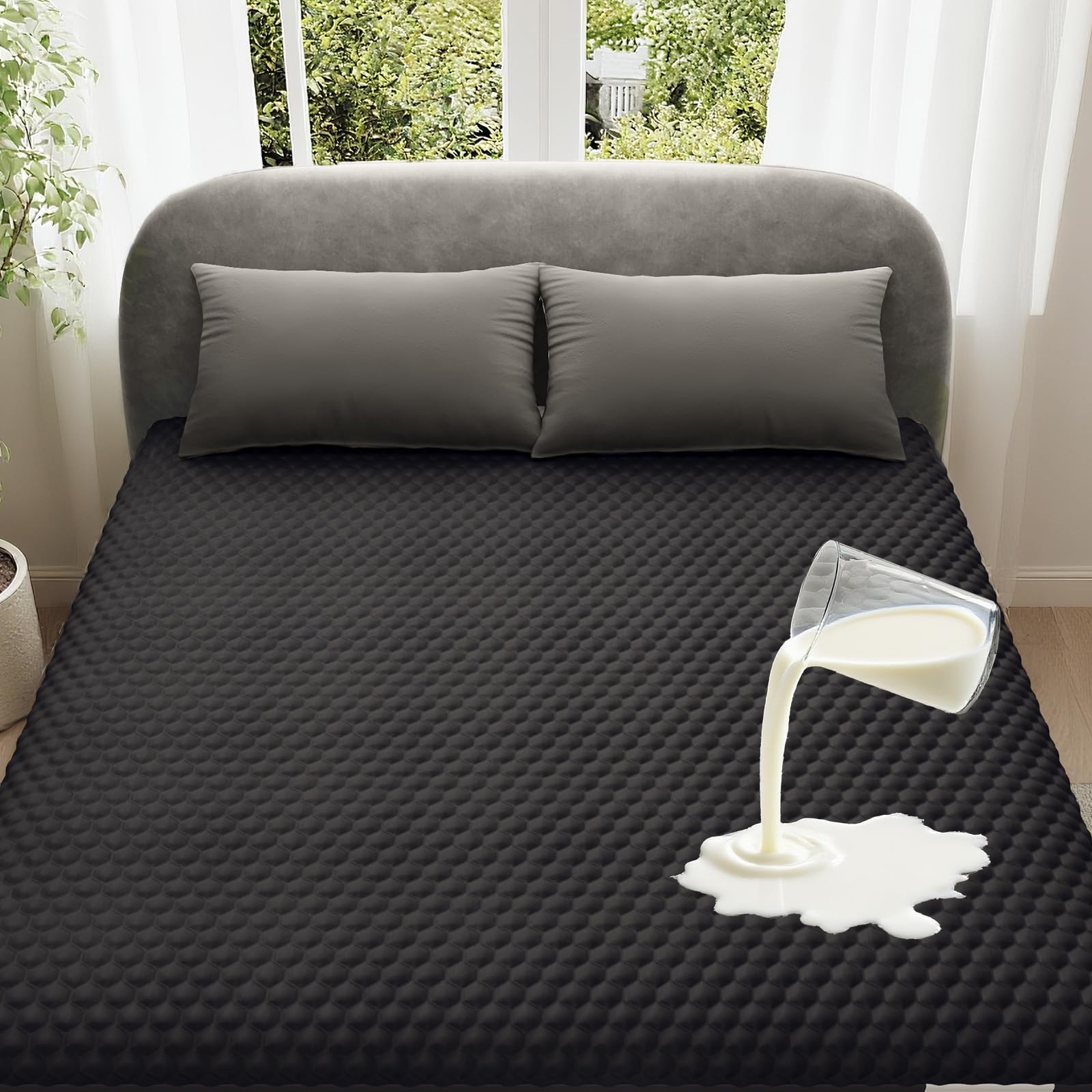 ohgeni 100% waterproof mattress protector, queen-black size mattress pad, fits 6"-20" mattresses with deep pocket, cooling, breathable fitted sheets, soft bed cover, noiseless, machine washable