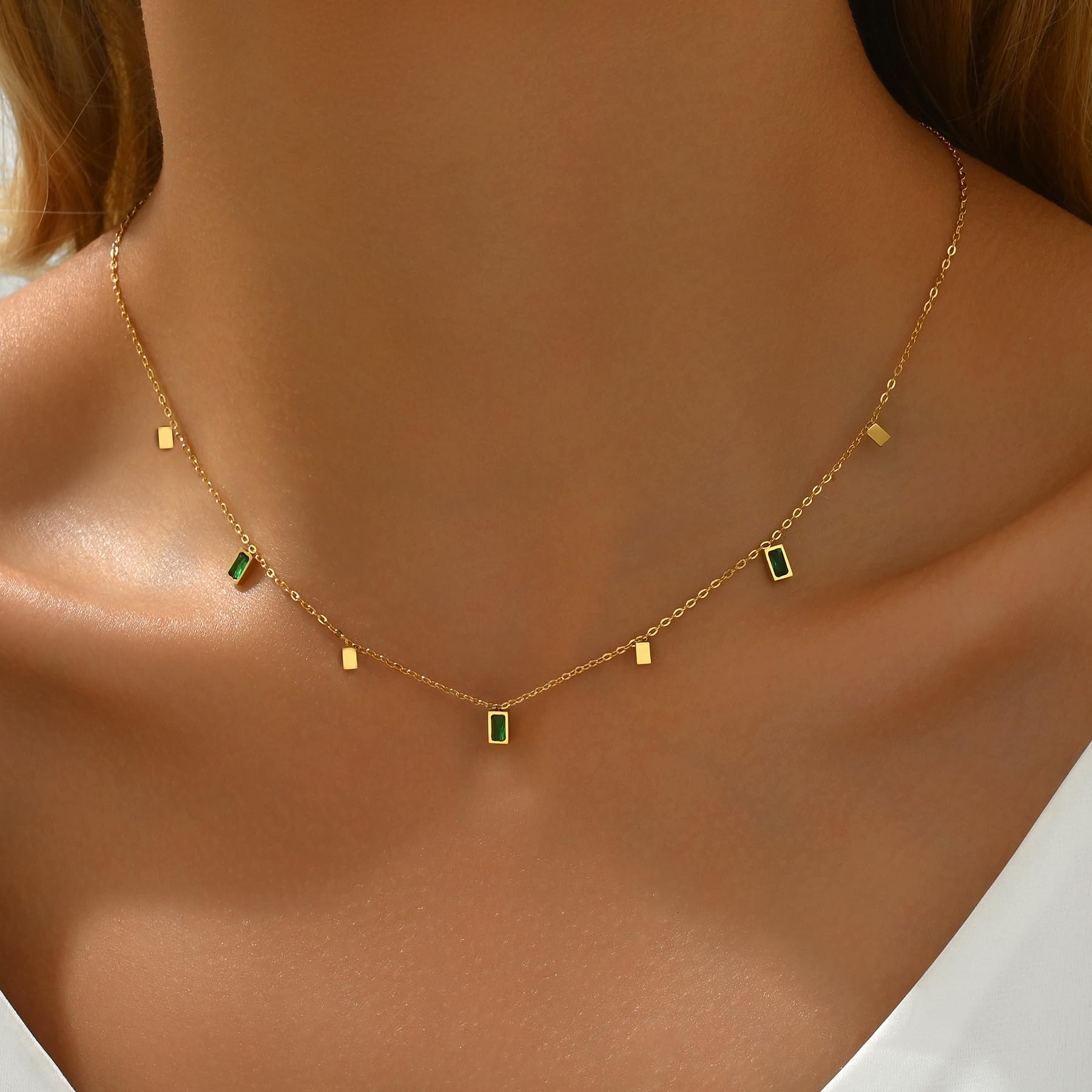 Girocollo con diamanti placcati in oro per donna, delicato ciondolo con zirconi cubici, pietre portafortuna, regali