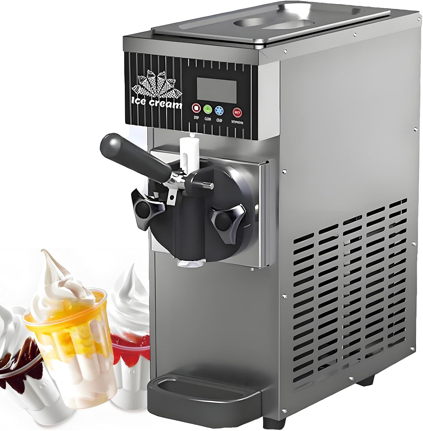 1-Flavor Commercial & Home Soft Serve Ice Cream Maker, 4-5kg/H, LCD Touch Panel, Auto Clean, Pre-Cooling System, Countertop Ice Cream Maker Metallic-110V