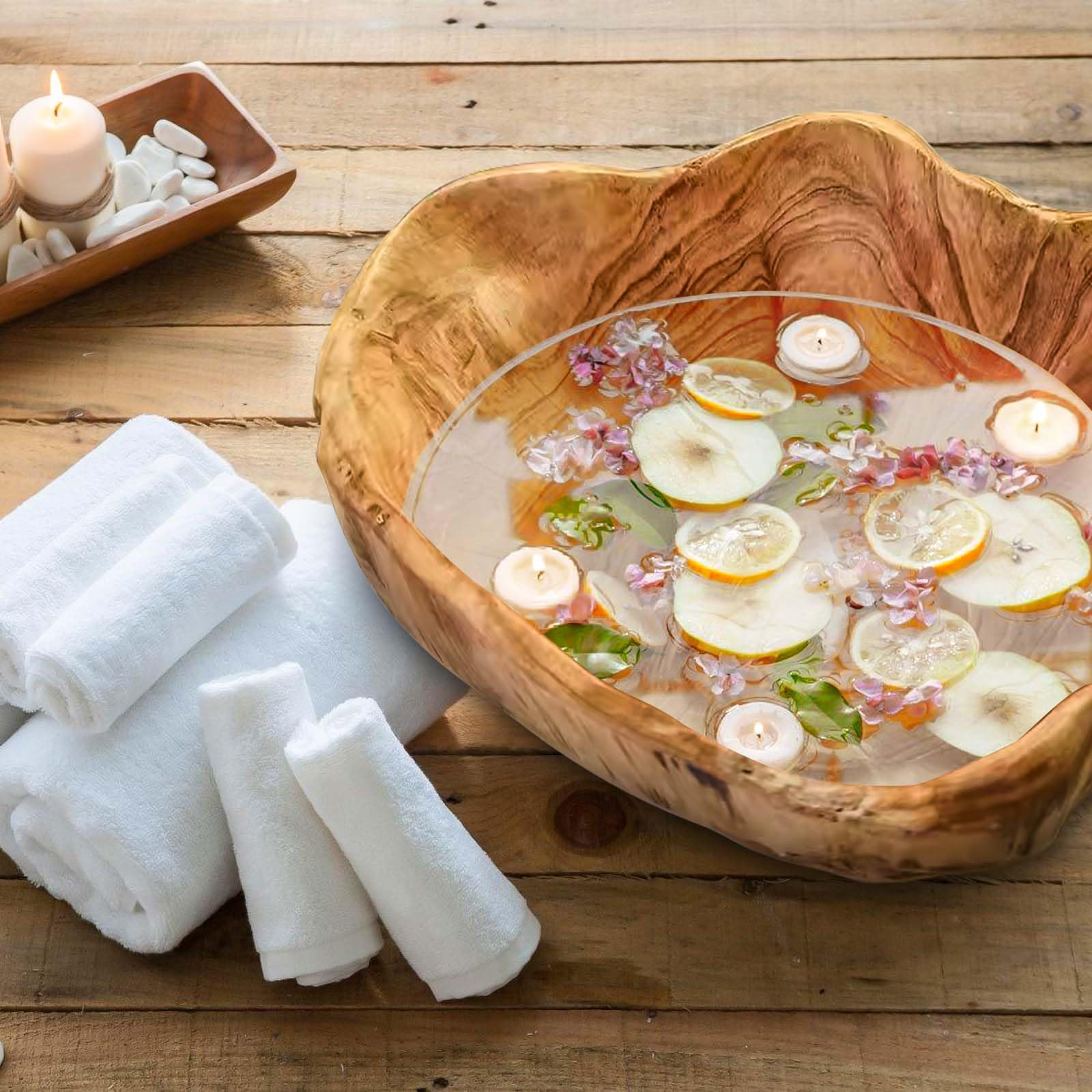 Bol à fruits en bois naturel - Saladier décoratif en bois fait à la main - Bol irrégulier pour salades, collations, fruits (20-24 cm)