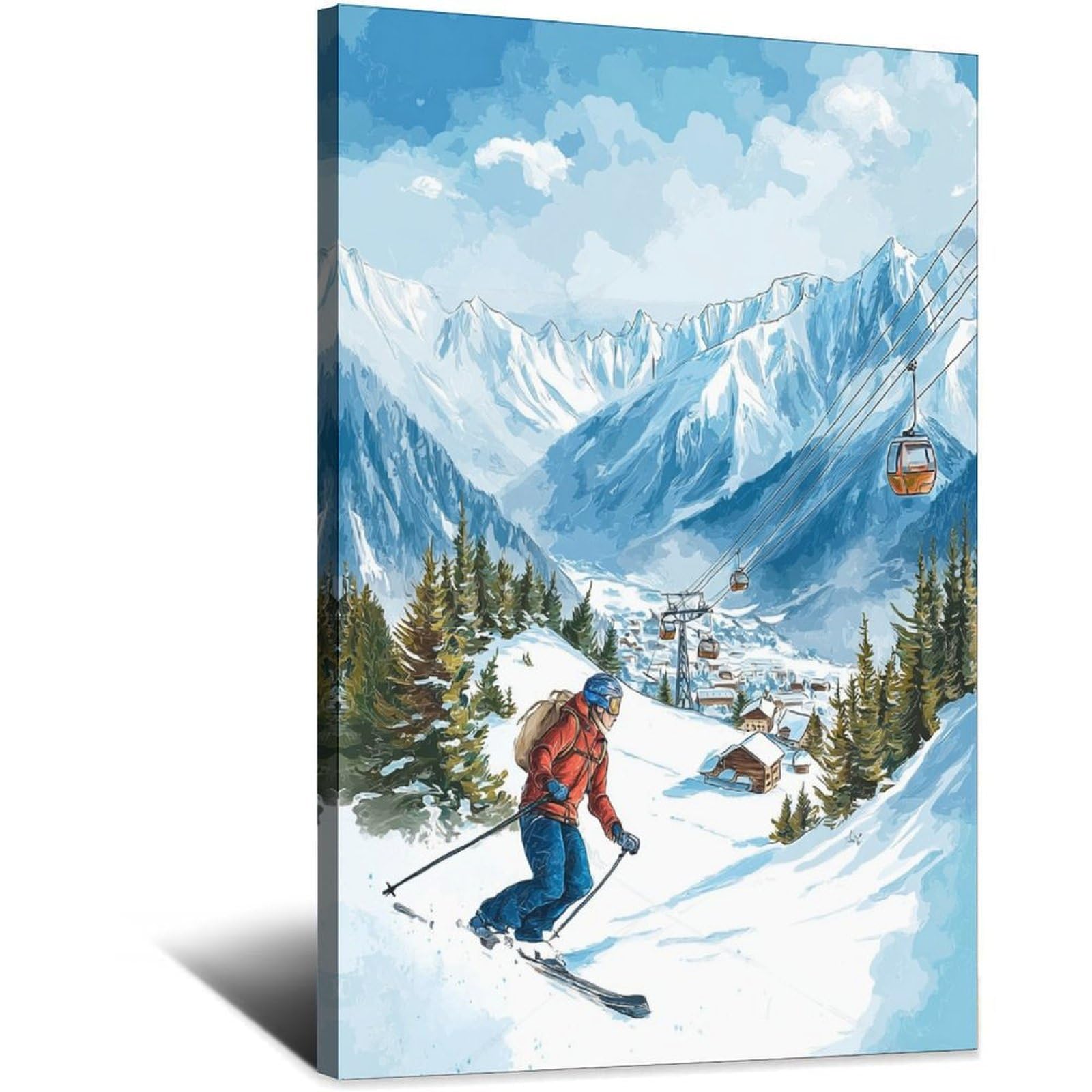 Chamonix France Ski Poster 24x36inch(60x90cm) Vintage Watercolor Canvas Art