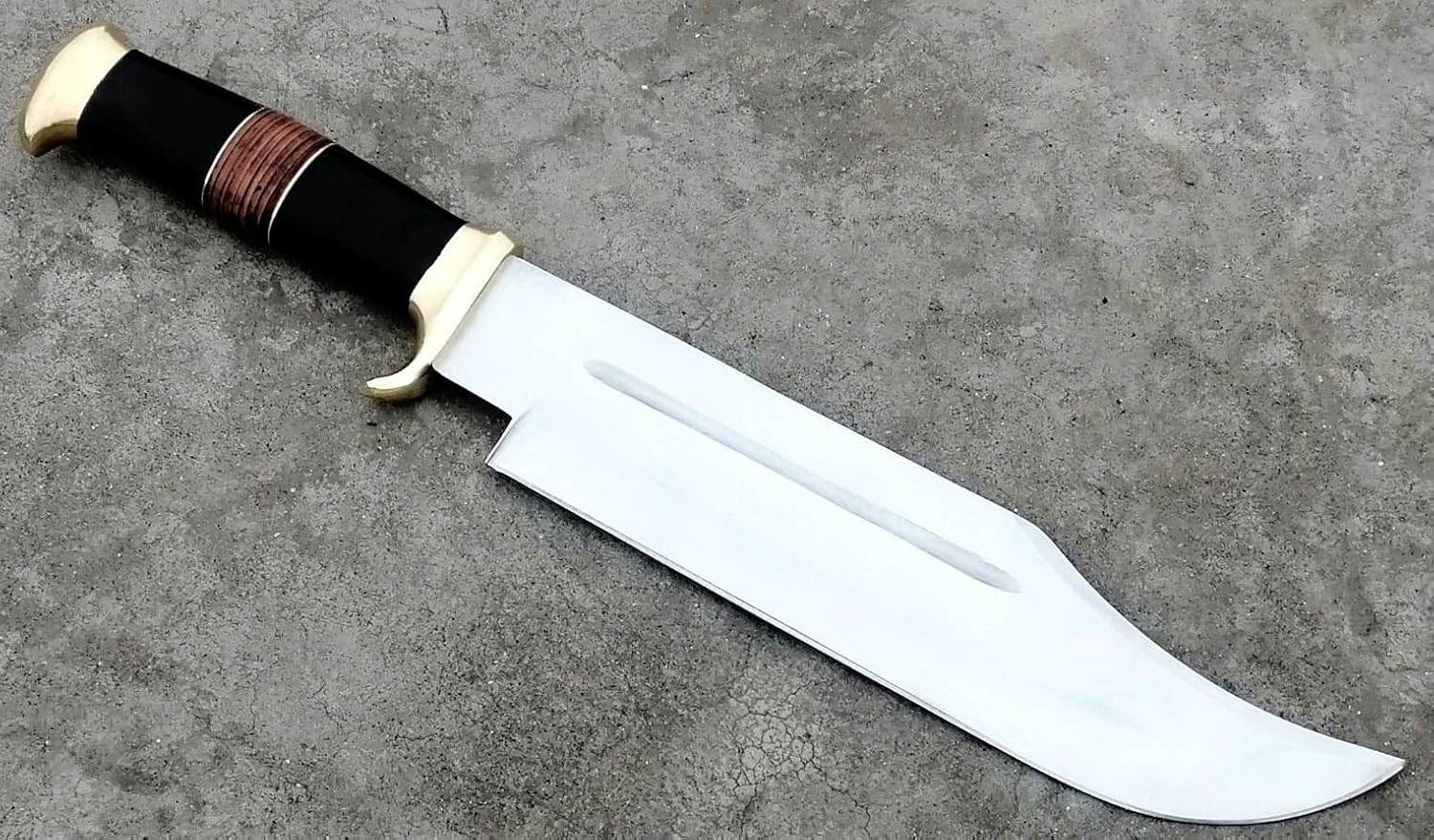 DSK-179 Fixed Blade Bowie Knife with Leather Sheath - High Polish Forged Premium Hunting & Survival Knife
