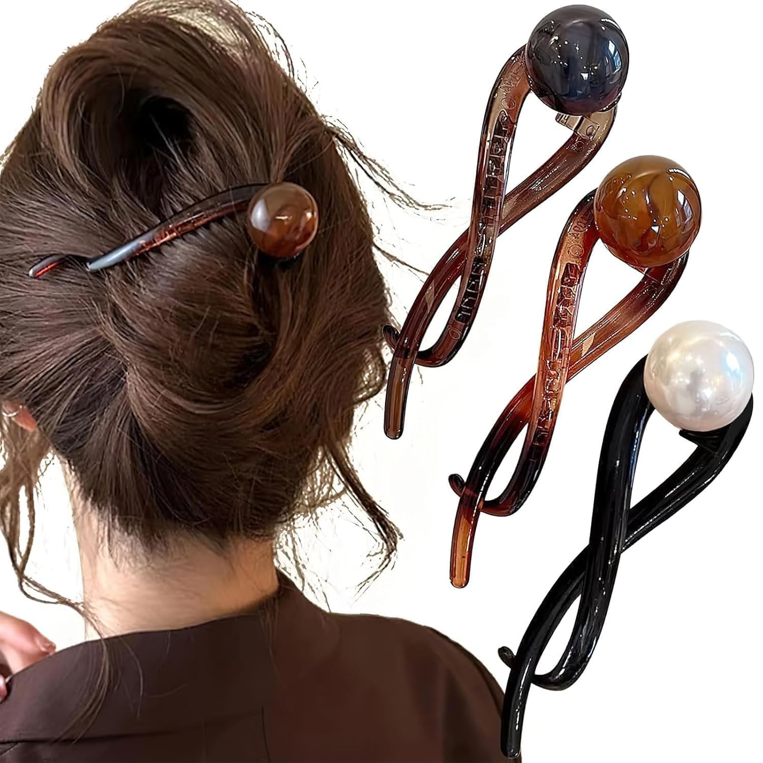 Banana Clips for Hair, Elegant Hair Styling Accessories for Women, Pearl Embellished Hair Pins in Three Colors, Secure Hold for Various Hairstyles and Occasions, 3-Piece Set with Amber Beige and Dark Grey Options-image-46