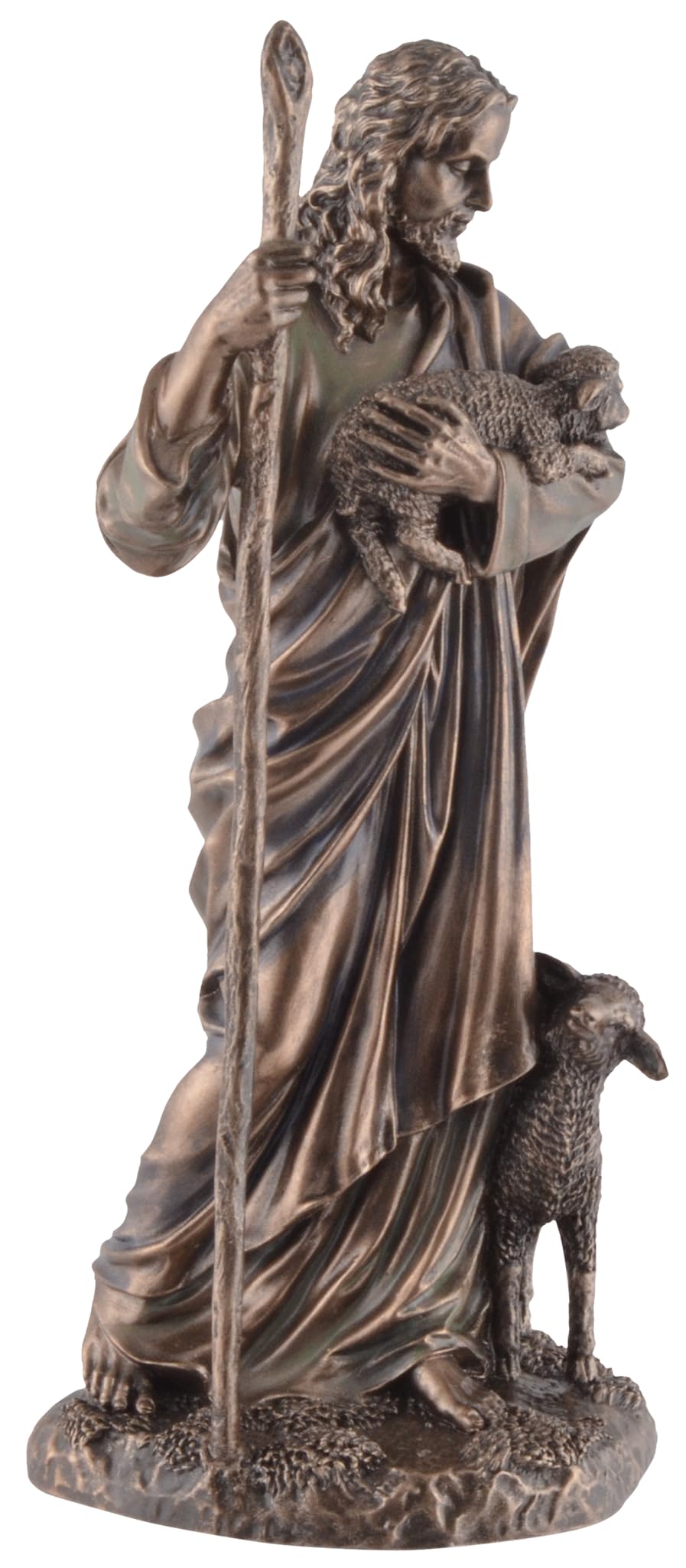 Jesus als guter Hirte, aus Kunststein, von Hand bronziert und coloriert, Veronese Kollektion,708-78276