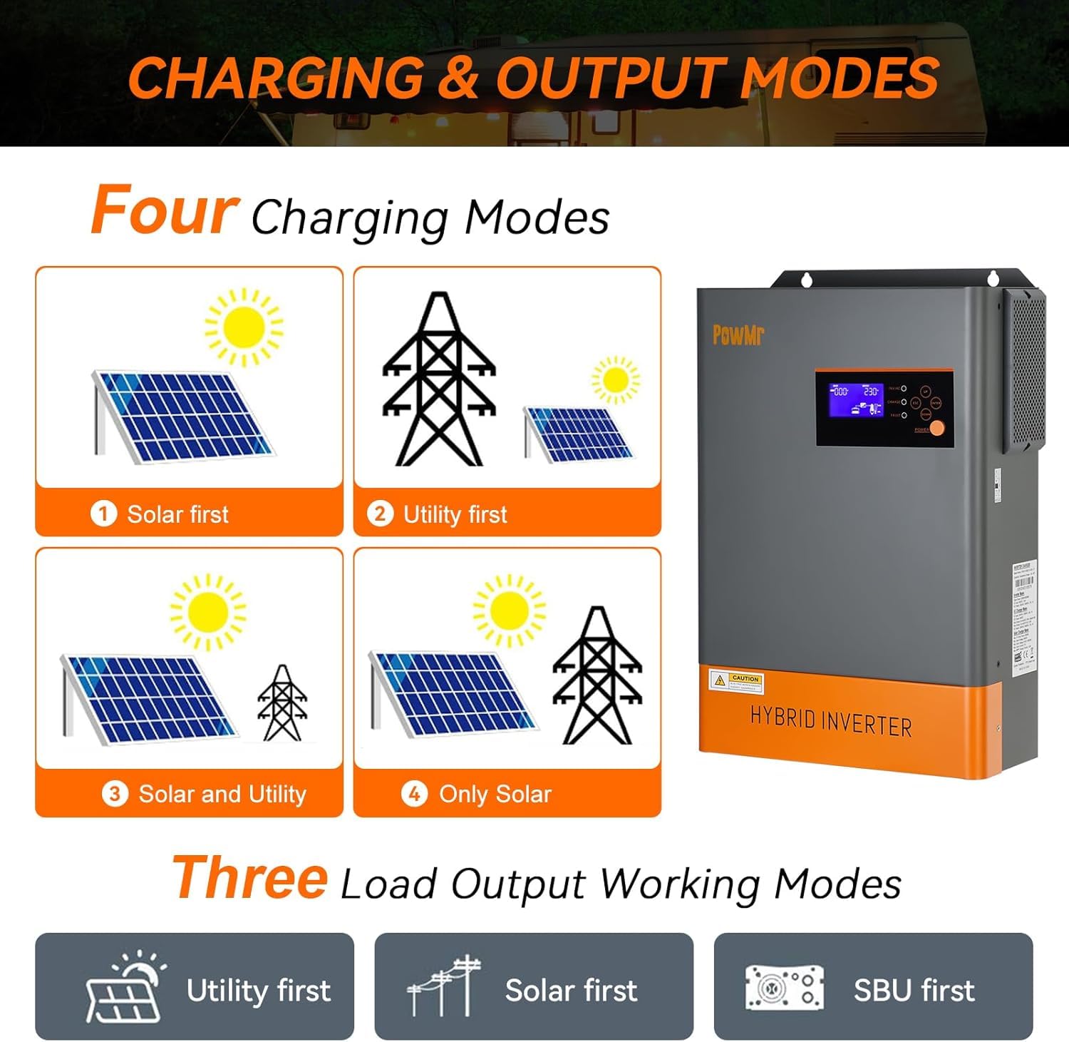 PowMr 6200W Hybrid Wechselrichter MPPT 48V DC zu 220V/230V AC Solar Wechselrichter mit MPPT 120A Laderegler Unterstützung bis zu 12 Geräte parallel, für Bleisäure/Lithium Batterien oder ohne Batterie