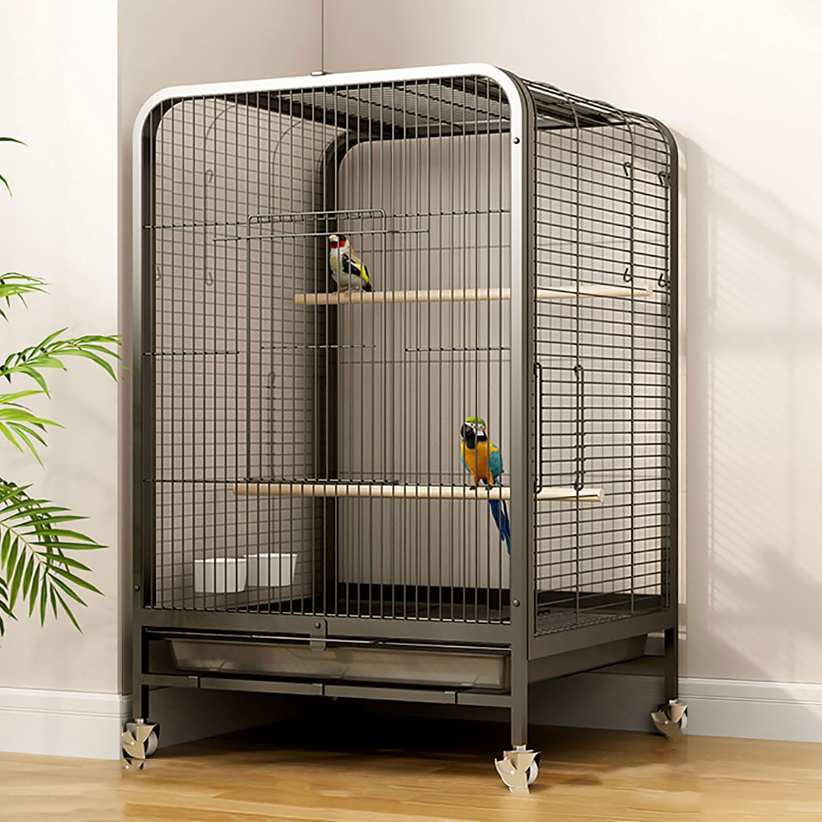 Jaula de vuelo para loros pequeños con ruedas, bricolaje en interiores y exteriores, bandeja extraíble para canarias, cacatúas, tortolitos, periquitos, periquitos
