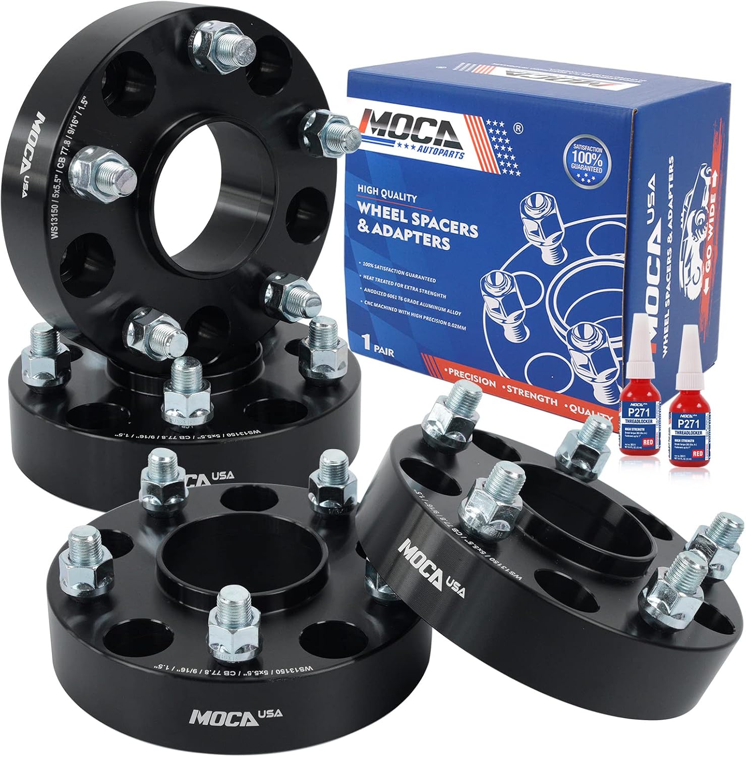 MOCA 38.1mm 5x139.7 Hubcentric Wheel Spacers (77.8mm Bore) - 9/16" Studs Fit for Chrysler Aspen, for Dodge Dakota Durango Ram 1500, for Mitsubishi Raider (Black, Pack of 4)